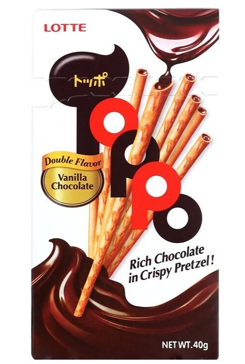 3× LOTTE TOPPO pretzel sticks – vanilla chocolate flavour 40g each