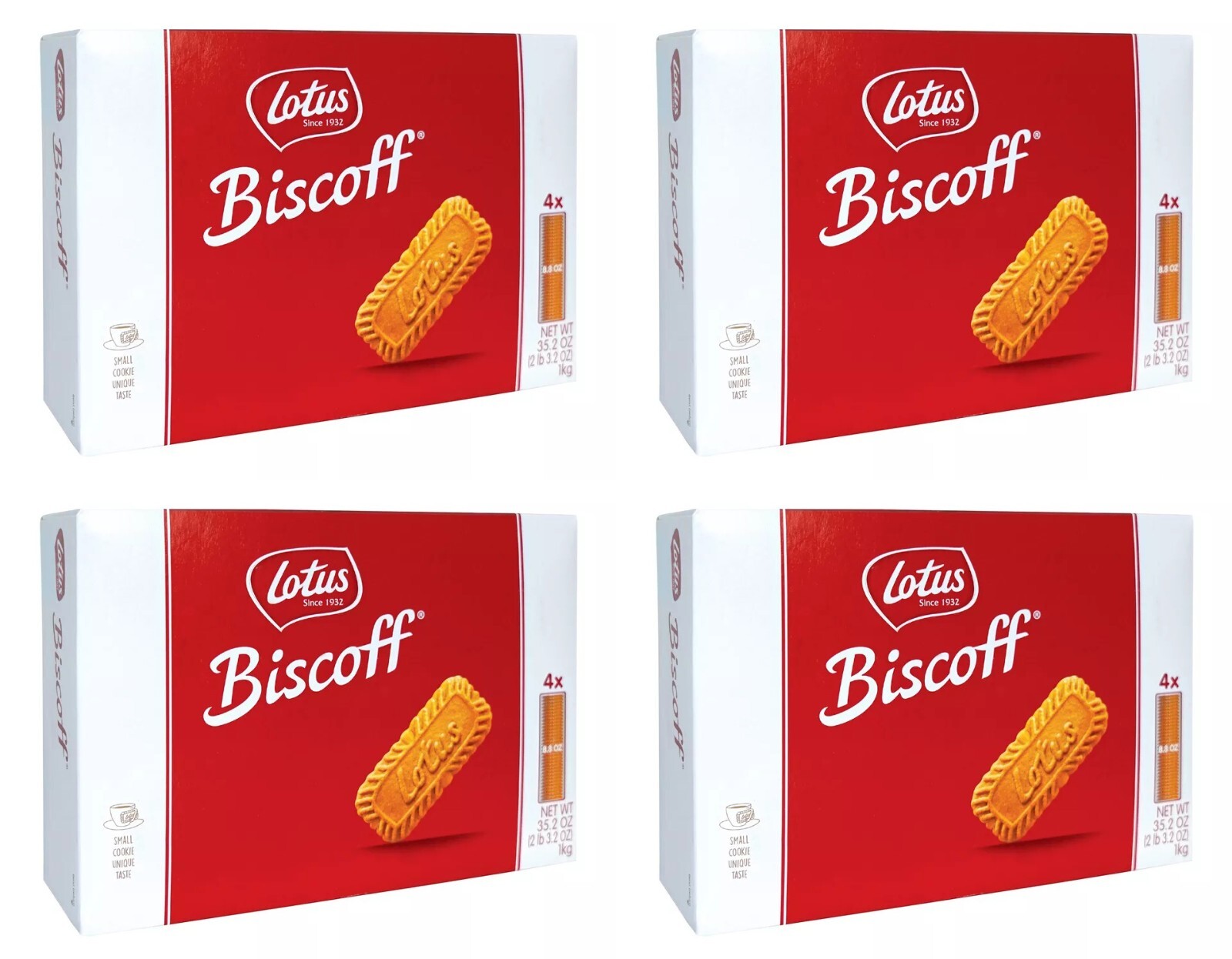 Lotus Biscoff Cookies 4 Boxes (4 Packets per Box) 8.8OZ EACH Packet, 35.2OZ Box