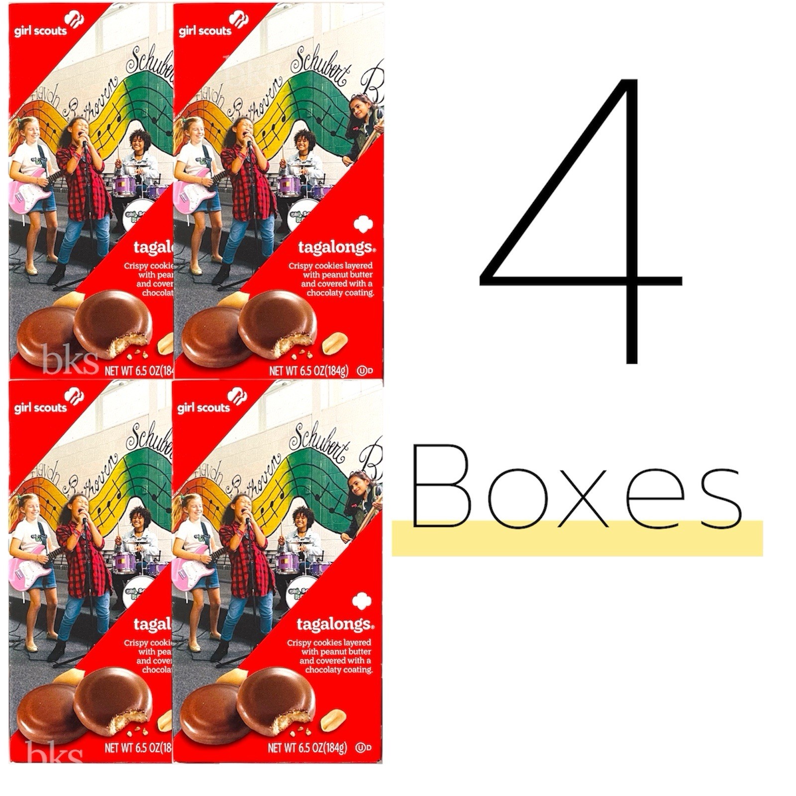 4 Boxes Girl Scouts Cookies Tagalongs Chocolate Peanut Butter Crispy Lot Snack