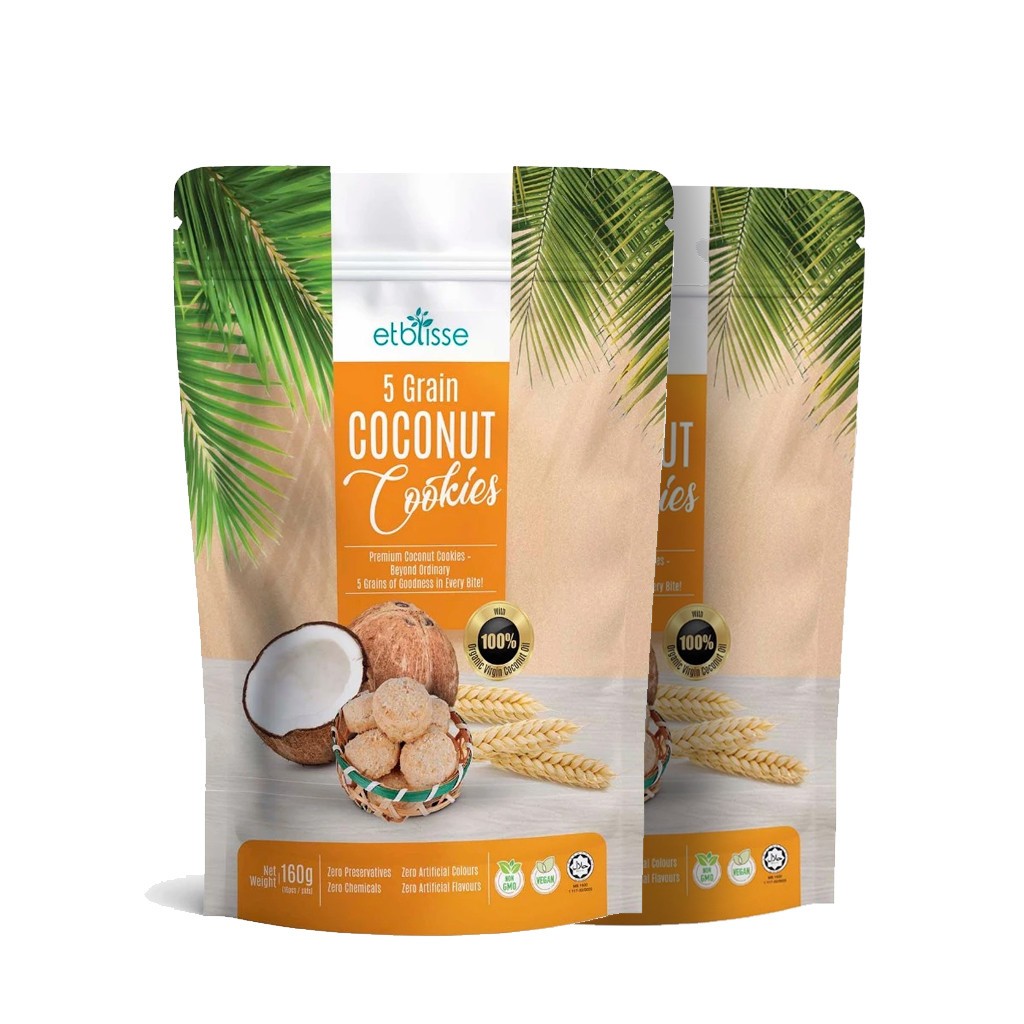 Etblisse 5 Grain Coconut Cookies 160g Healthy Organic Snack Coconut Oil 2 Bags