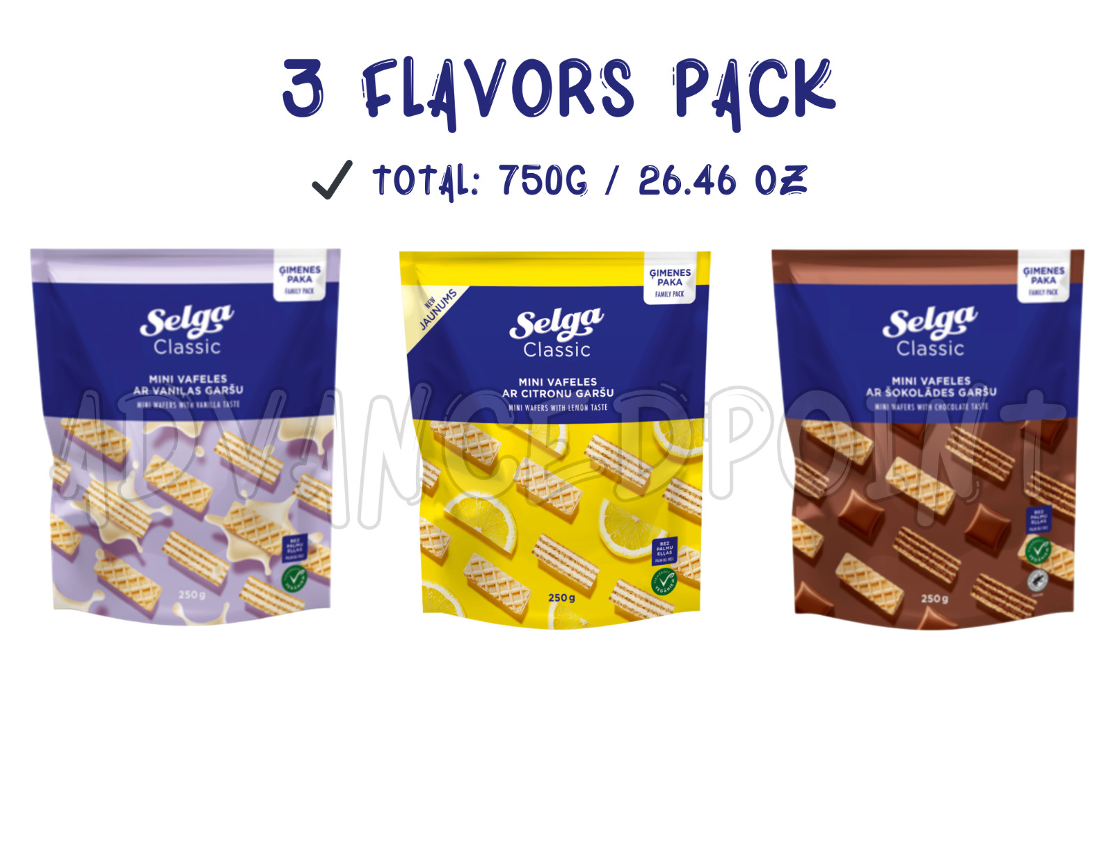 Selga Mini Wafers Vanilla Lemon Chocolate 250g 8.82oz x3 Pack EU Snack
