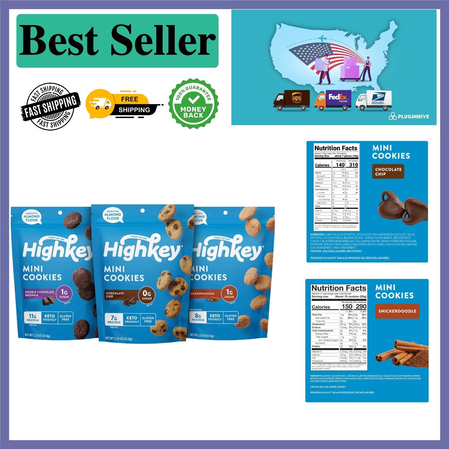 Delicious 3-Pack of Low Carb Cookies – Gluten-Free & Sugar-Free Treats (6.75oz)