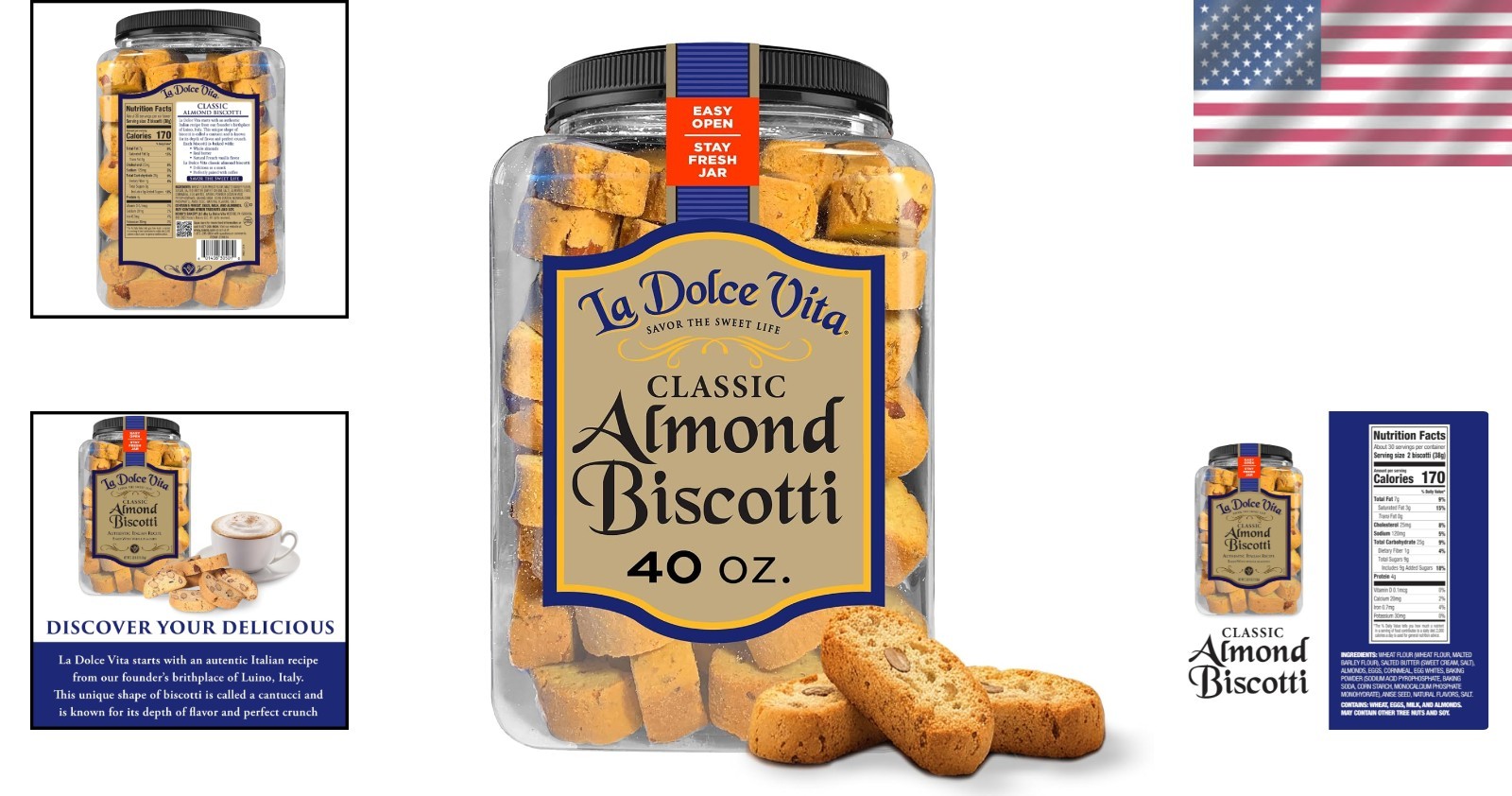 Fresh Classic Almond Biscotti – Ideal 40 oz. Jar for Tea and Coffee Lovers