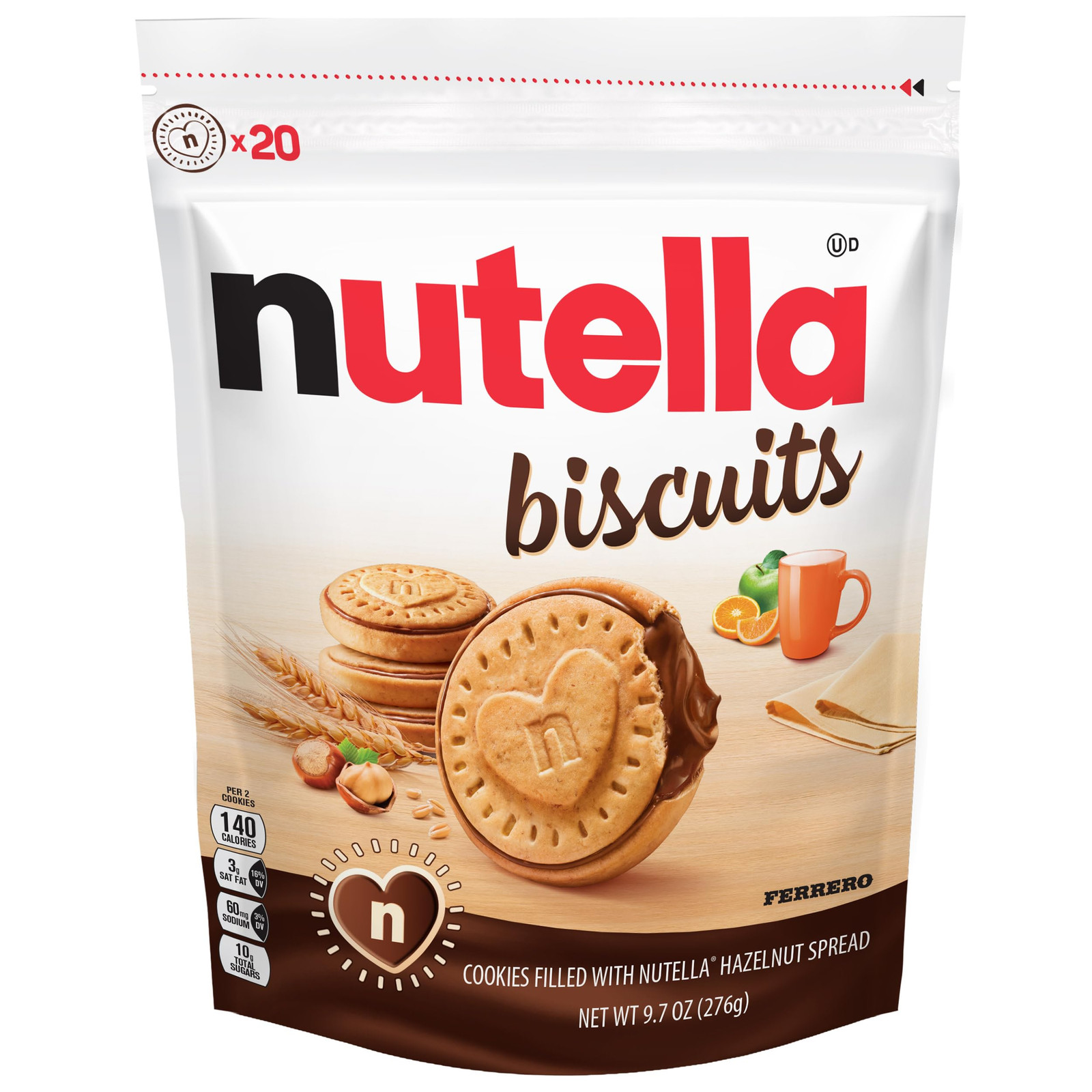 Nutella Biscuits 20 Count Resealable Bag Creamy Hazelnut Cookies 9.7 Ounces