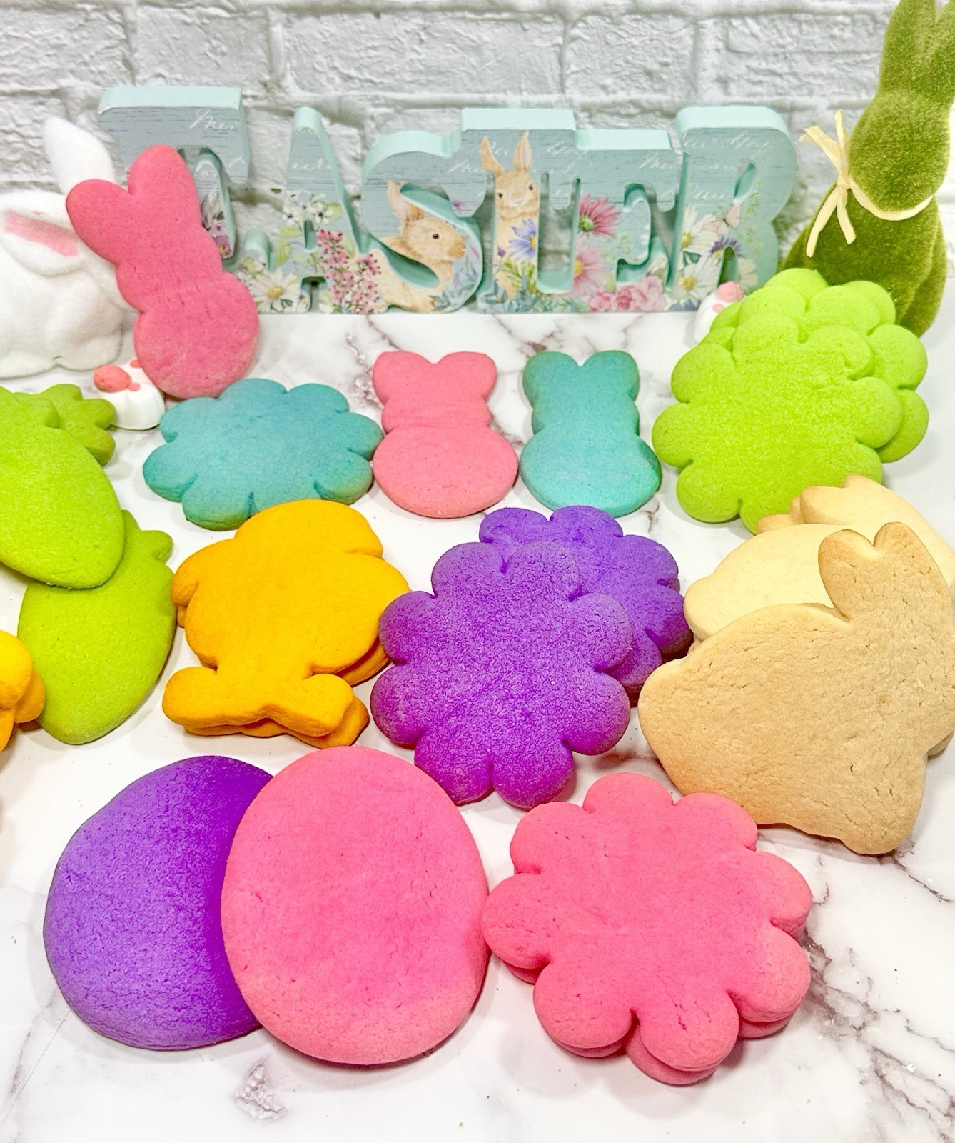 12 Jumbo Easter Bunny Colorful Sugar Cookies –No Frosting, just Deliciousness!