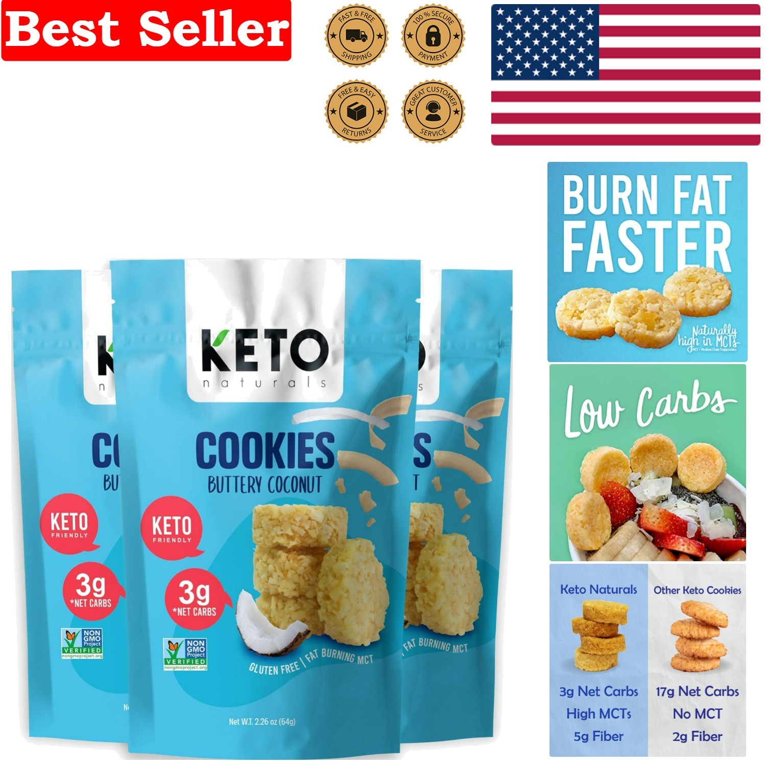 Pack of 3 Coconut Keto Cookies – Deliciously Buttery & Perfect for Diabetics