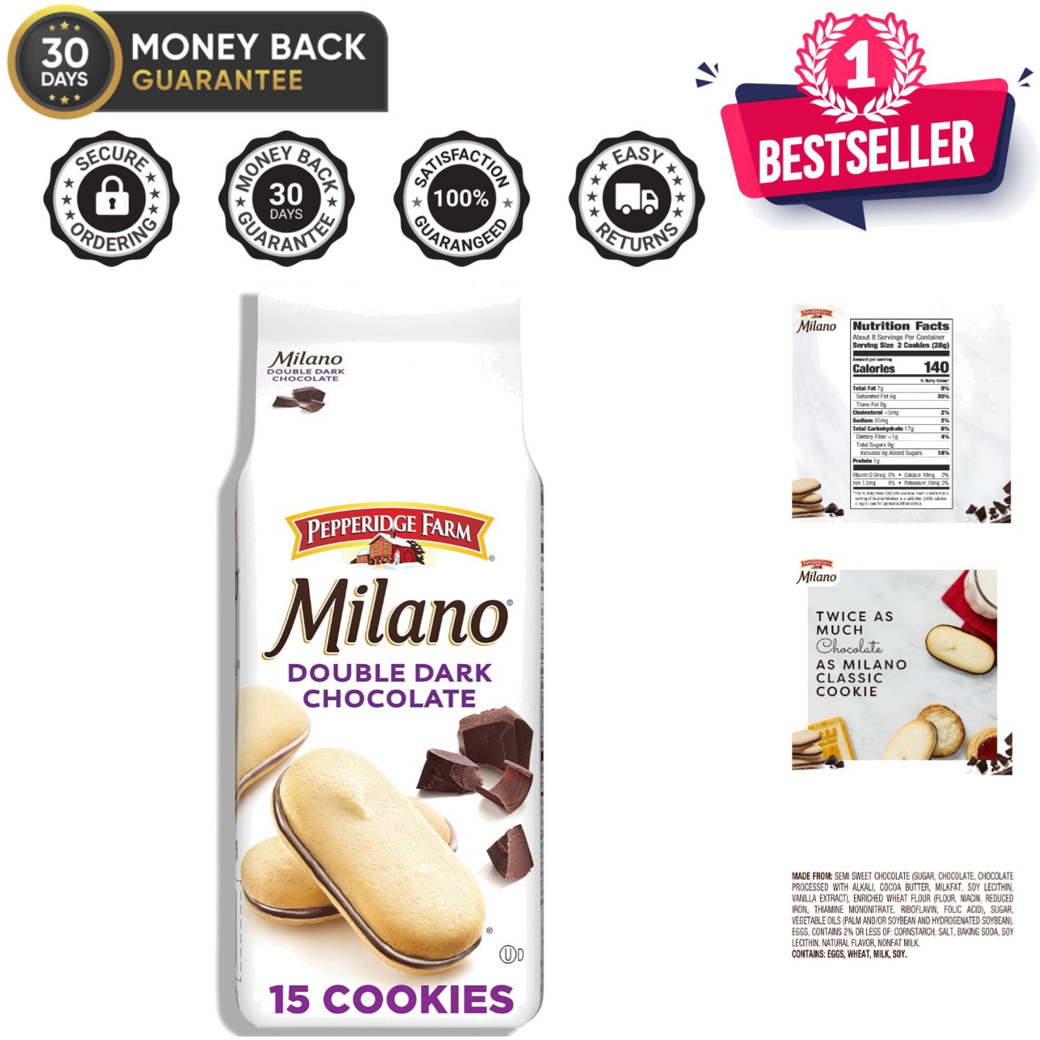 Milano 7.5 OZ Double Dark Chocolate Cookies – Perfect Pairing for Tea or Wine