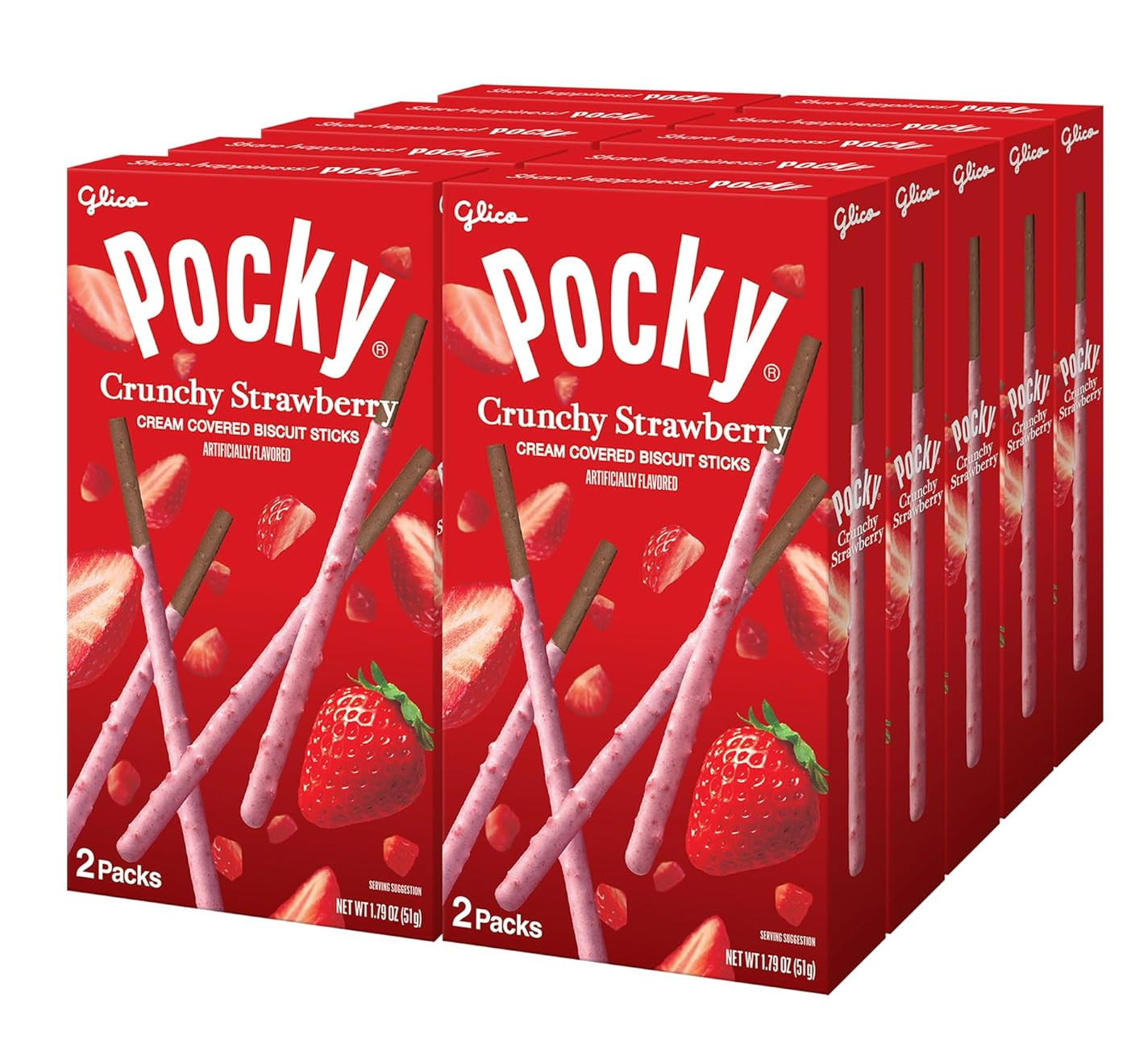 GLICO Pocky Crunchy Strawberry Covered Chocolate Biscuit Sticks 1.79 oz