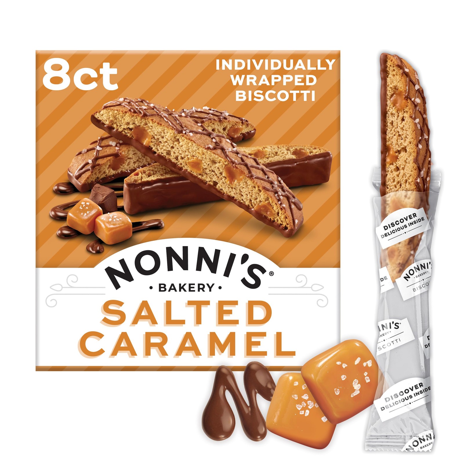 Salted Caramel Biscotti, Individually Wrapped Italian Cookie Snacks, 8 Servin…