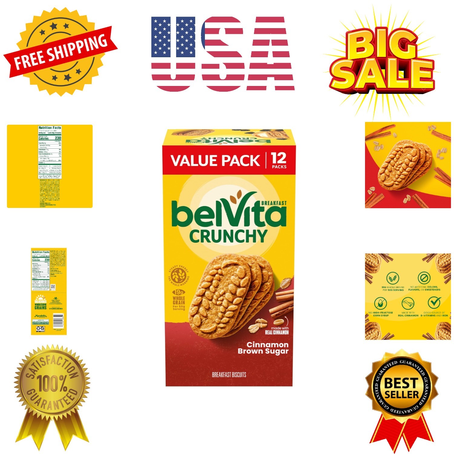 Breakfast Bars Biscuits, Cinnamon Brown Sugar, Value Pack, 12 Packs 4 Biscuit…