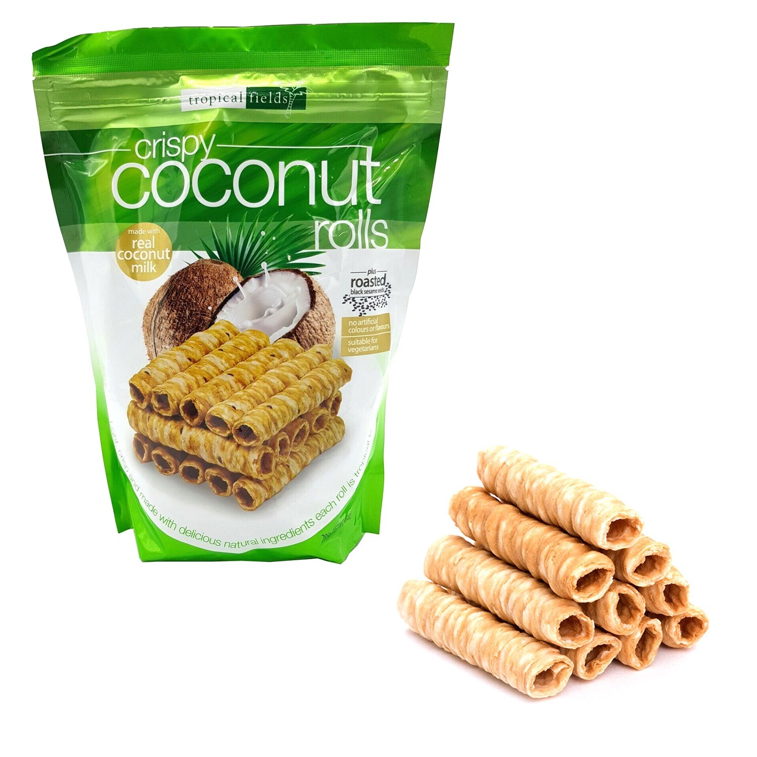 Tropical Fields Crispy Coconut Milk & Roasted Black Sesame Seed Rolls 285g Snack