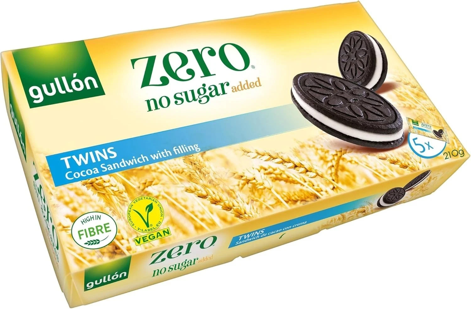 Gullon No Sugar Added Twins Cocoa Sandwich with Vanilla Filling 210g