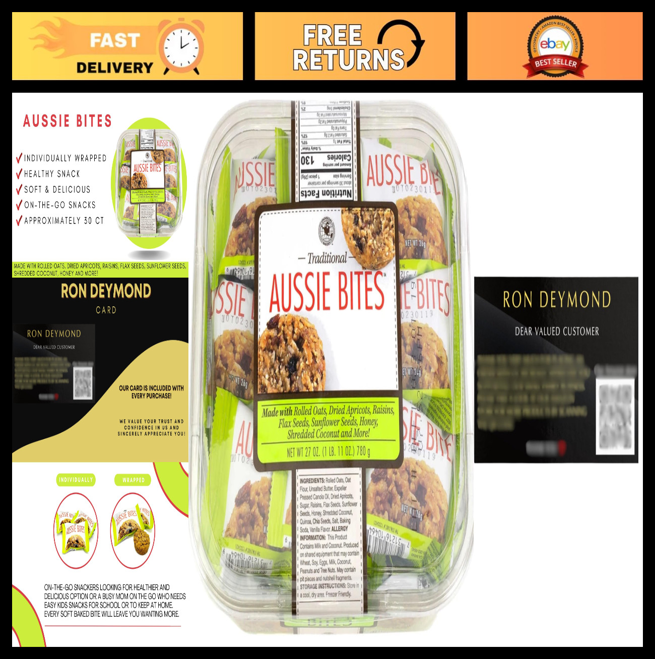 Healthy Oatmeal Bites Snacks – Individually Wrapped 27 Oz, Traditional Aussie Co