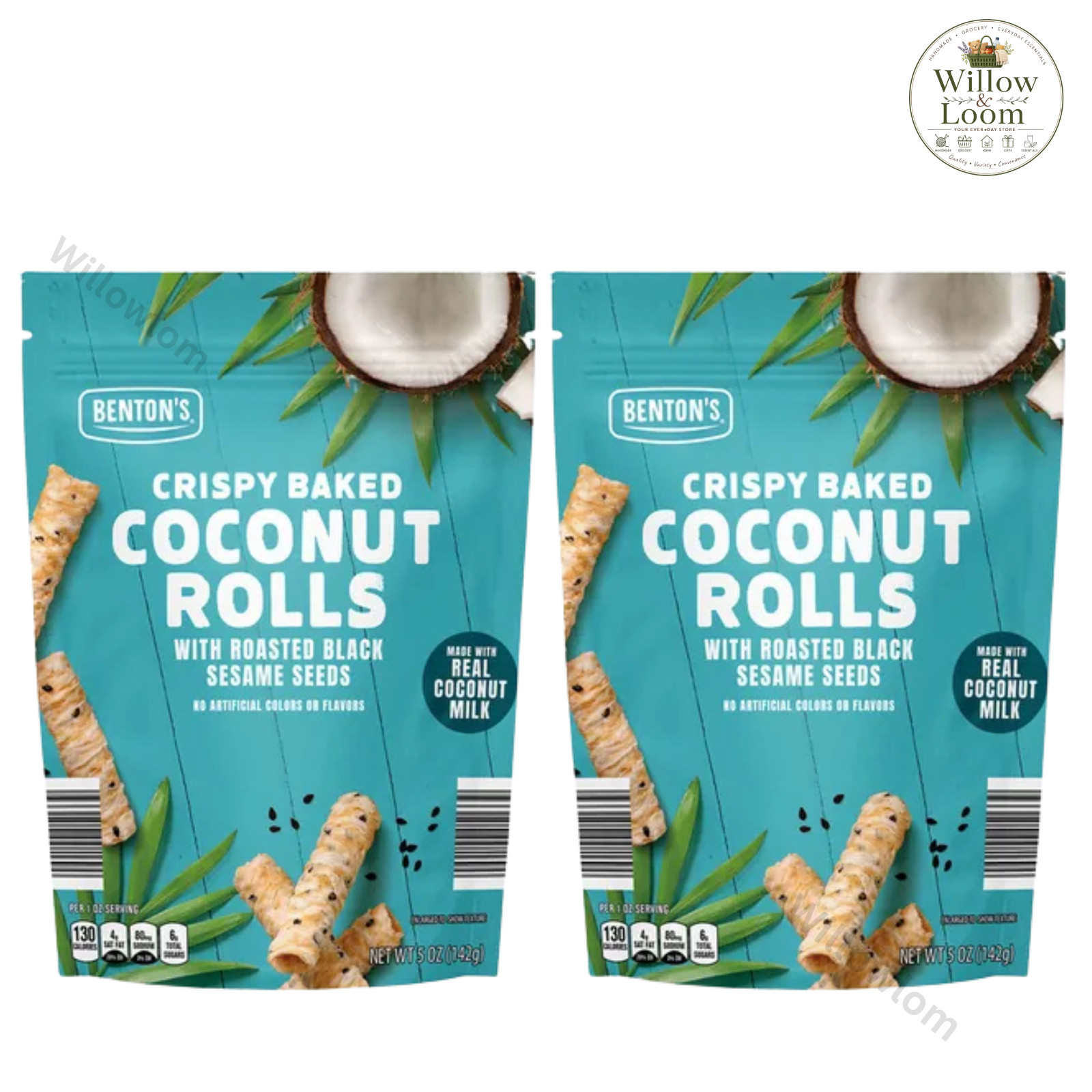 Benton’s Crispy Baked Coconut Rolls Black Sesame Seeds 5 oz Real Coconut 2 Pack