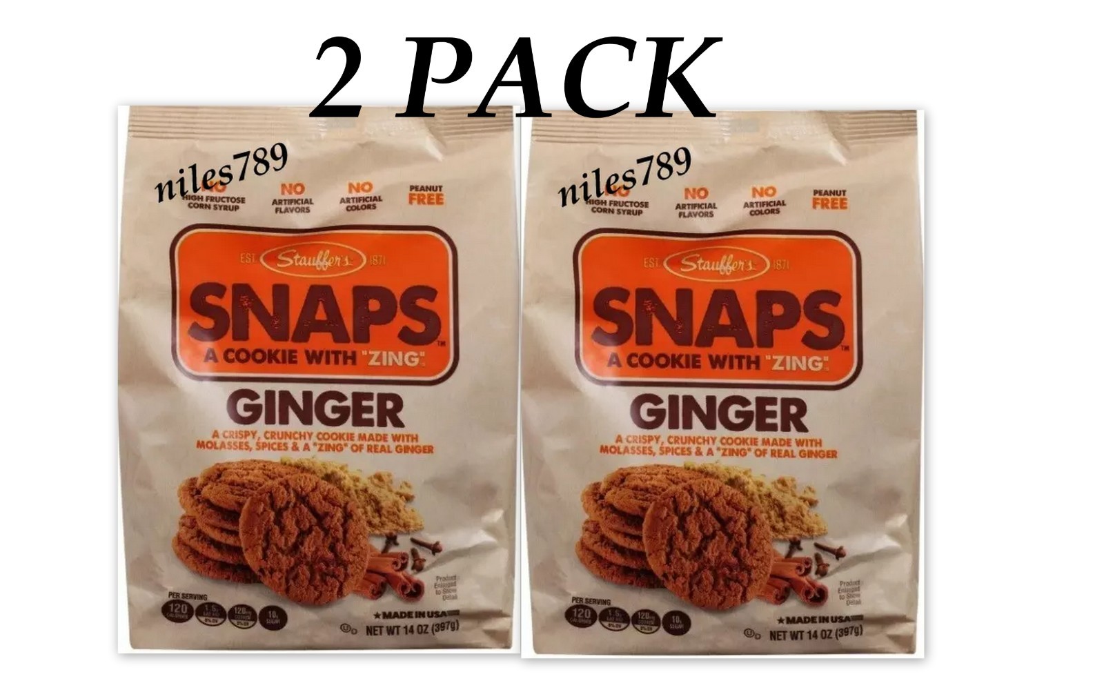 👌Stauffer’s ~ Ginger Snaps Cookies 14 oz Each, 2 Bags ~ Expires 10/07/2026😊