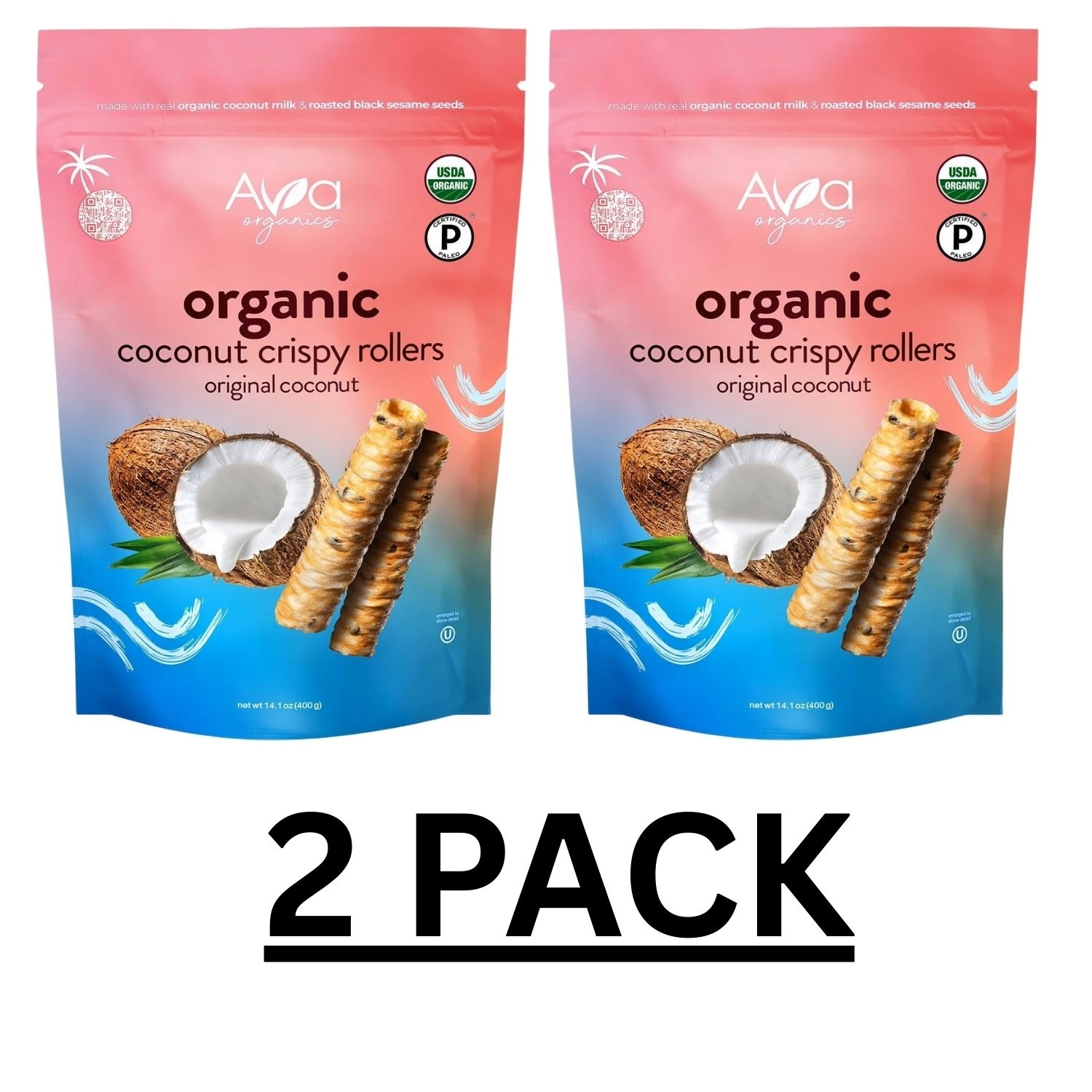 2 PACK – Ava Organics Coconut Crispy Rollers, 14.1 oz Great Price Free Shipping