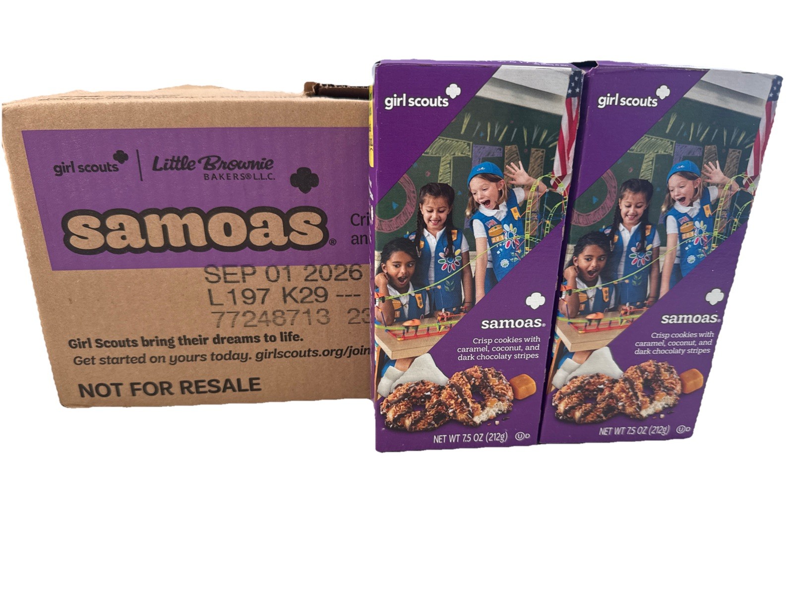 NEW 2026 LOT OF 2: Samoas Girl Scout Cookies Coconut & Chocolate 15oz Total. YUM