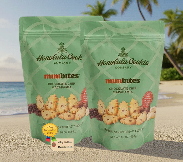 Honolulu Cookie Co. Mini Bites Chocolate Chip Macadamia Shortbread 16oz (2 Bags)
