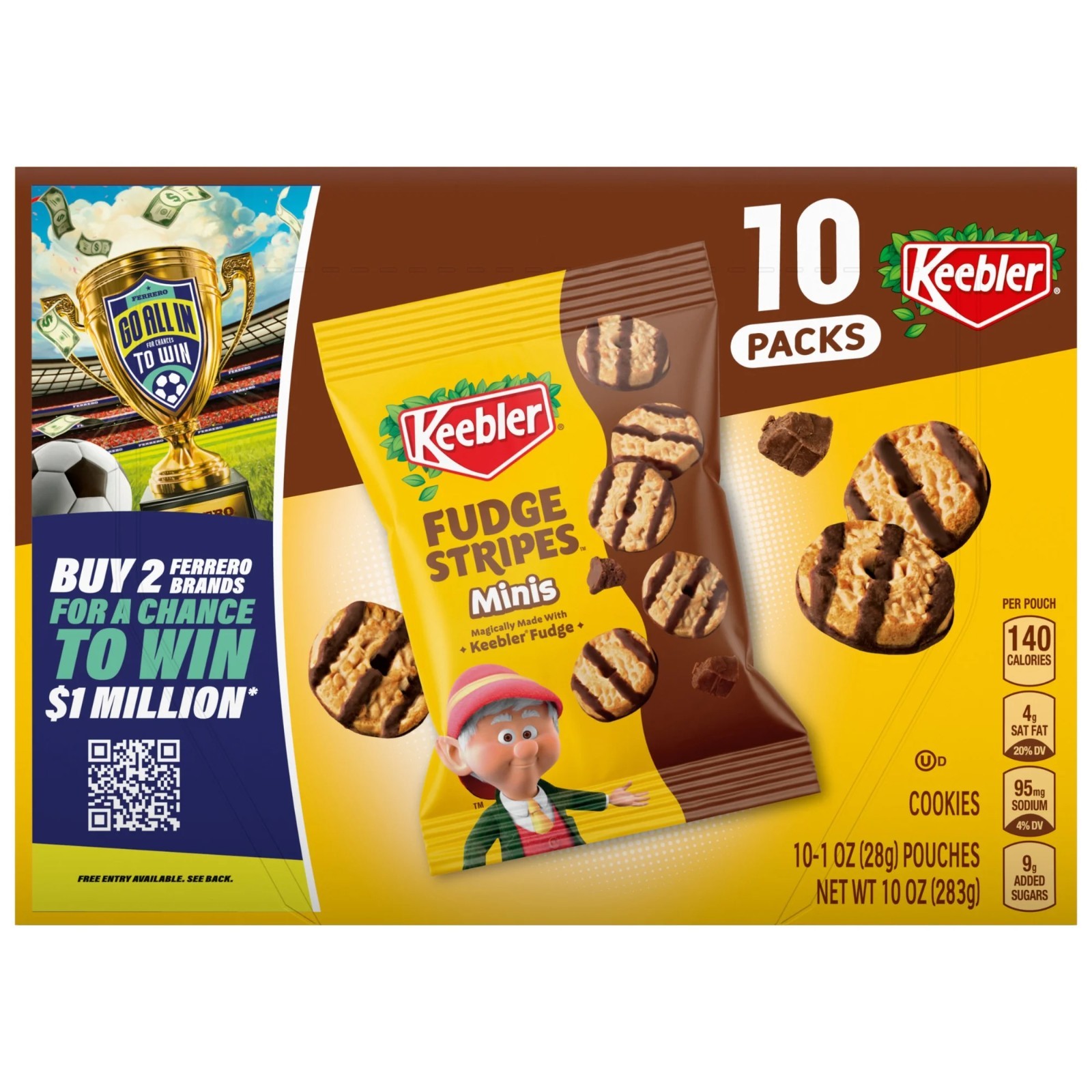 Keebler Fudge Stripes Minis, Original Shortbread Cookies, 10 oz, 10 Count