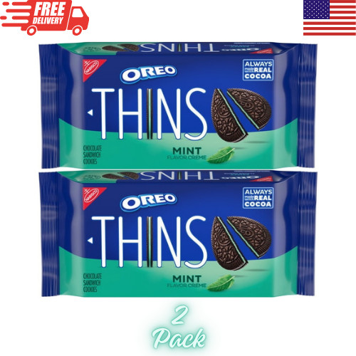 OREO Thins Mint Creme Chocolate Sandwich Cookies 9.21 Oz 2 Pack