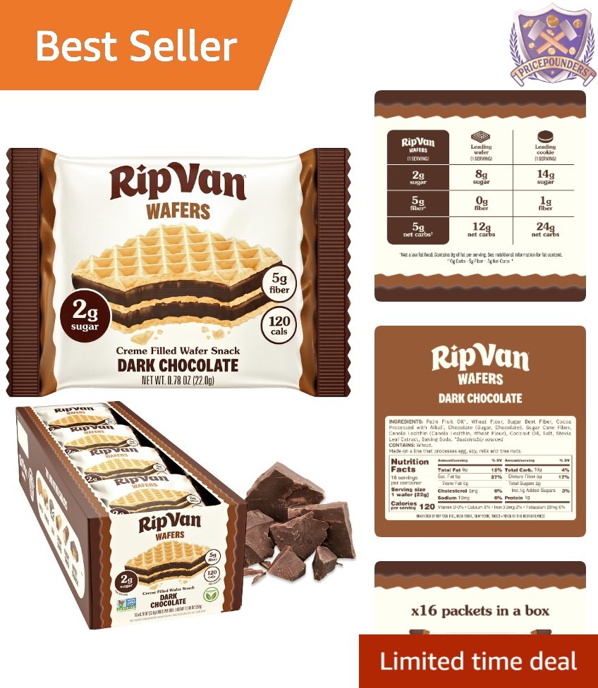 Dark Chocolate Wafer Cookies Healthy Snack Low Carb 16 Count