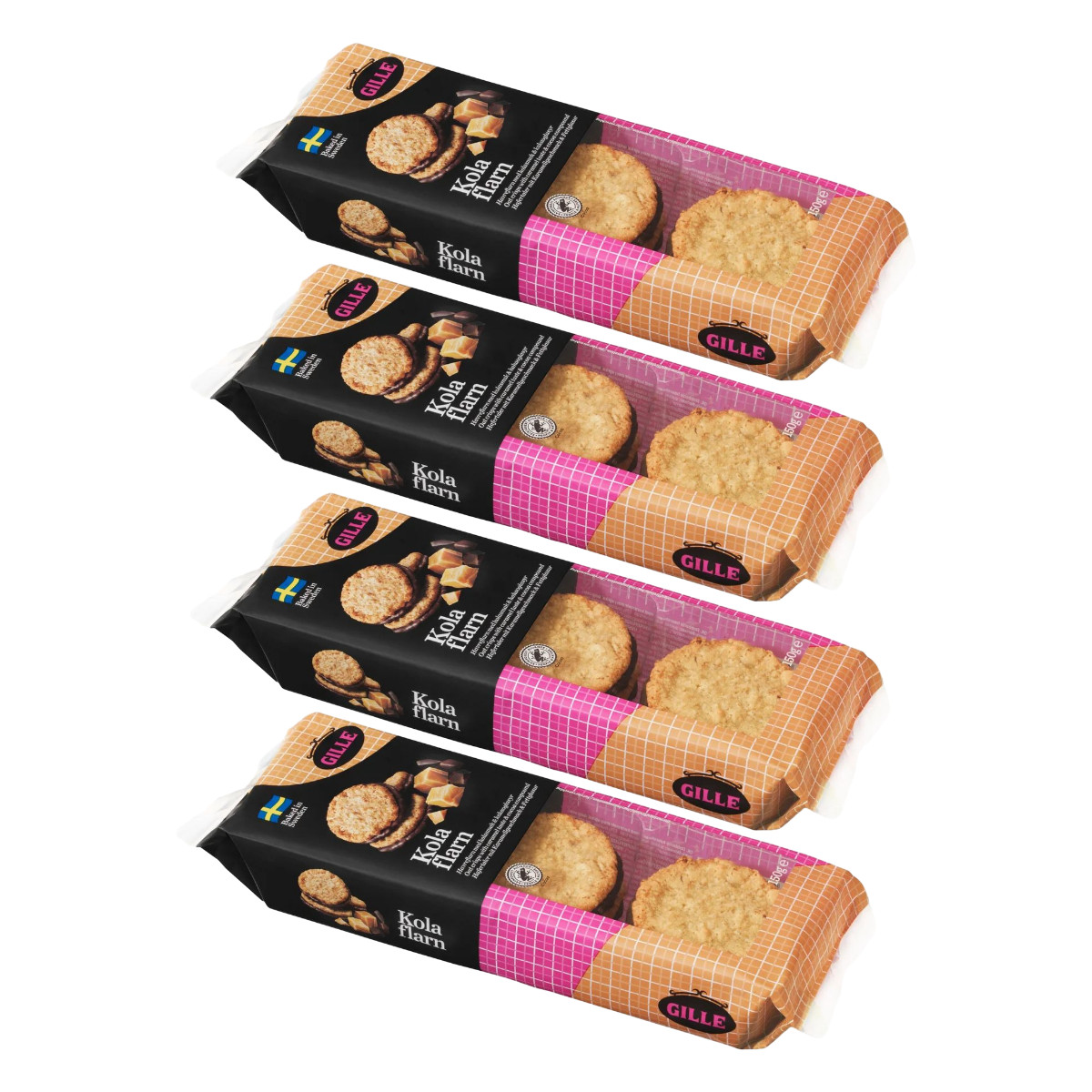 4x Gille Kolaflarn 150g – Swedish Oat Crisps with Toffee & Chocolate Filling