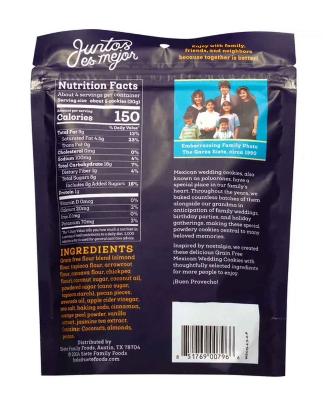 🟠 New Siete Gluten Free Vegan Coconut Oil Mexican Wedding Almond Cookies 4.5oz