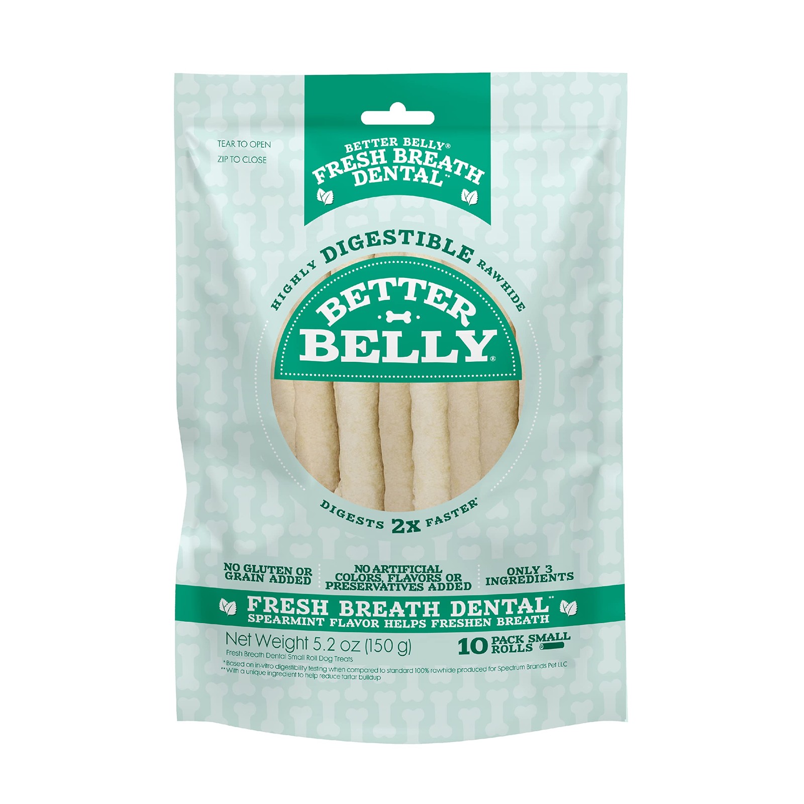 Better Belly Fresh Breath Dental Small Rolls, Dog Chews, Small Dogs, 10-Count