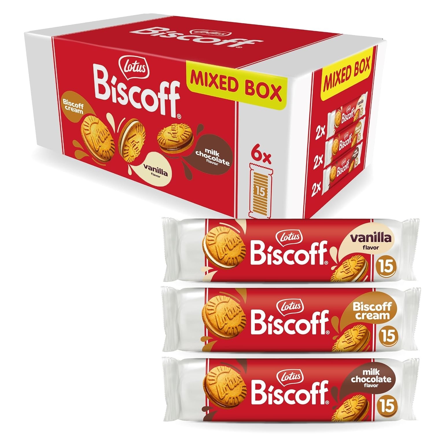 Lotus Biscoff Sandwich Cookies, Variety Pack, Biscoff Cream/Vanilla Cream/Mil…