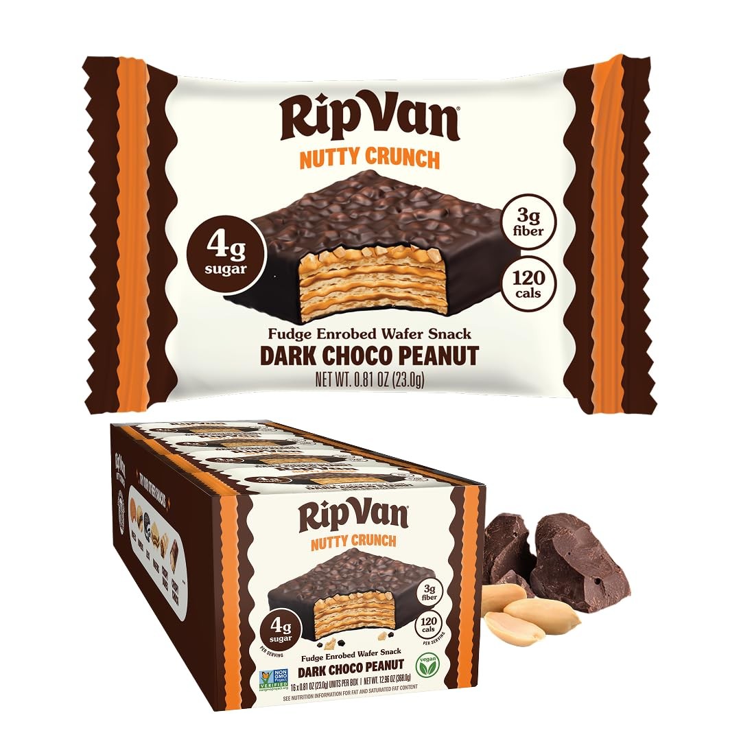 Rip Van Nutty Crunch Dark Choco Peanut Butter Wafer – Crispy Wafer Snack, Low…
