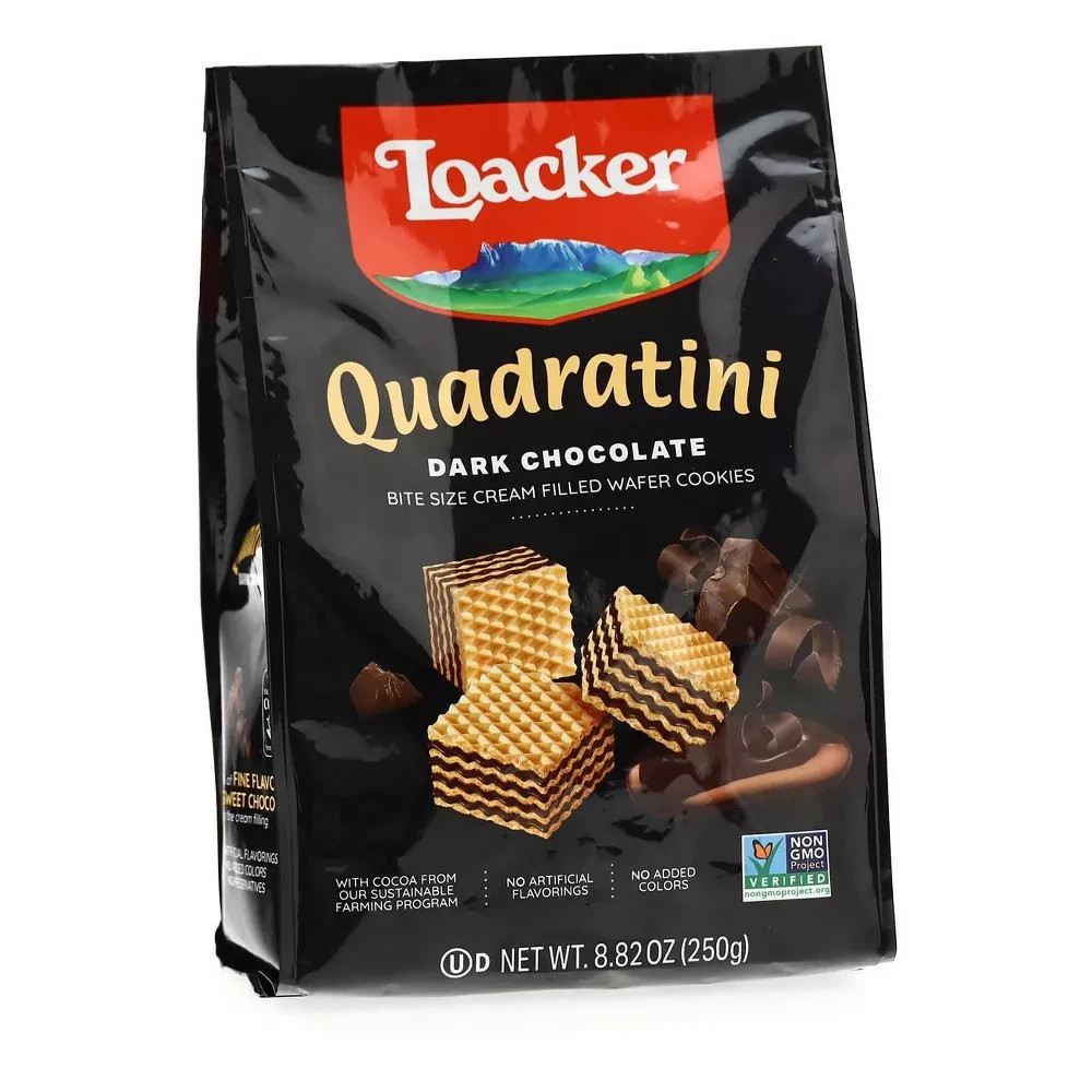 Loacker 8.82 oz Dark Chocolate Quadratini Wafers, Crispy