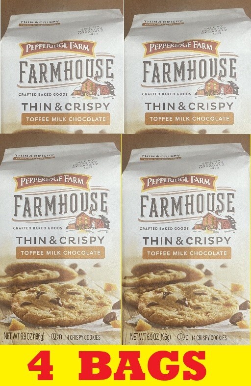 4x Pepperidge Farm Thin & Crispy TOFFEE Milk Chocolate Chip Cookies 6.9oz 4 BAGS