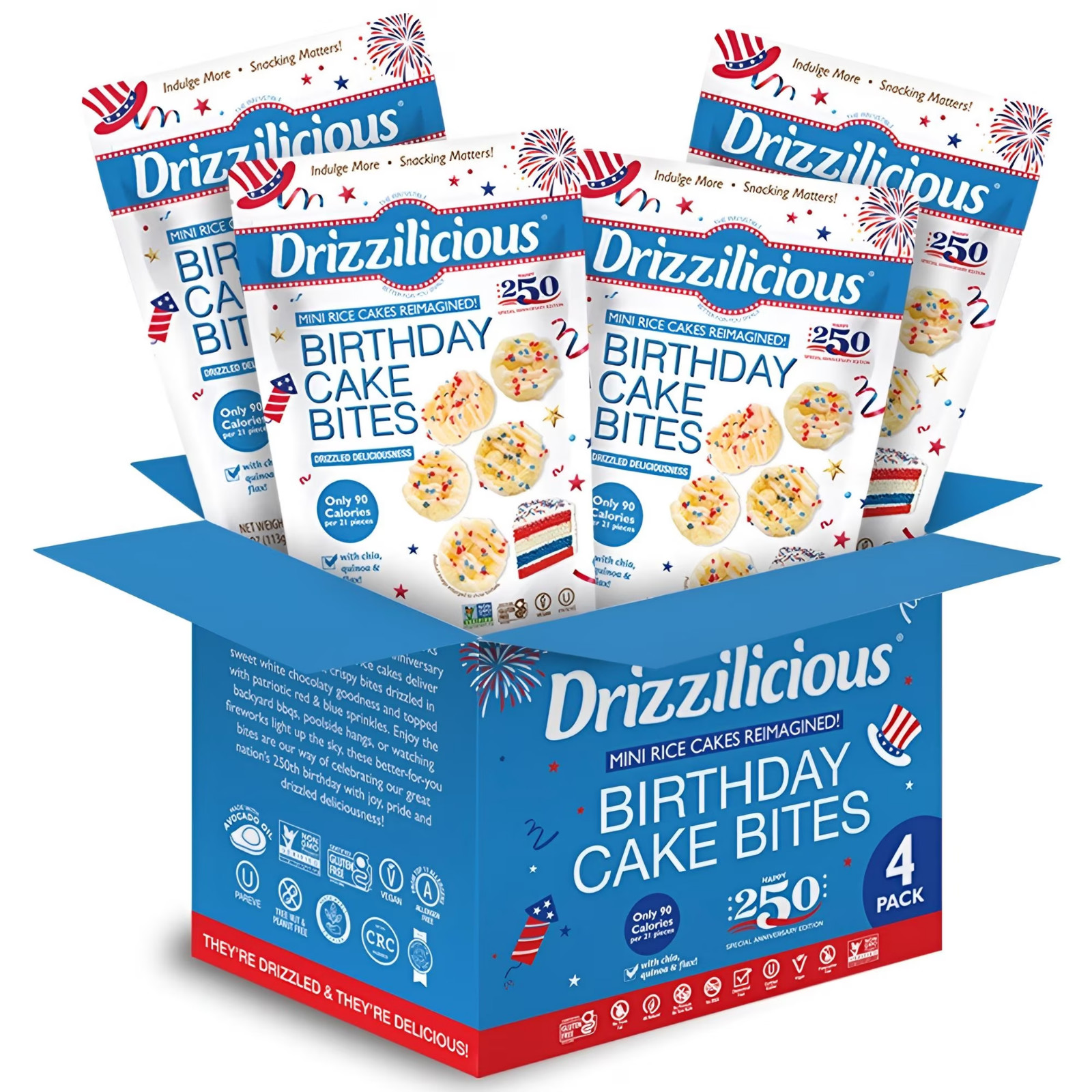 Drizzilicious Birthday Cake Mini Rice Cakes 4 Pack Gluten Free Snack Crisps
