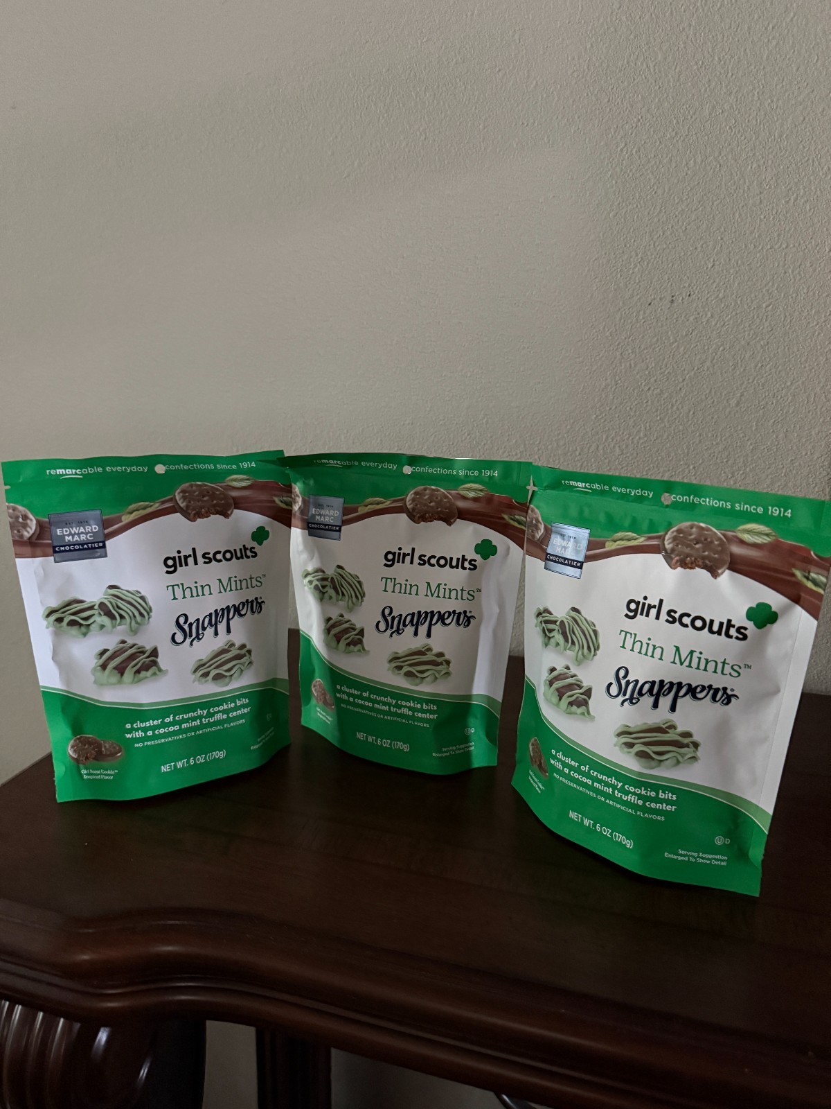 3-PACKS Edward Marc Chocolatier Girl Scouts Thin Mints Snapper 6 Oz-EXP. 12/2026