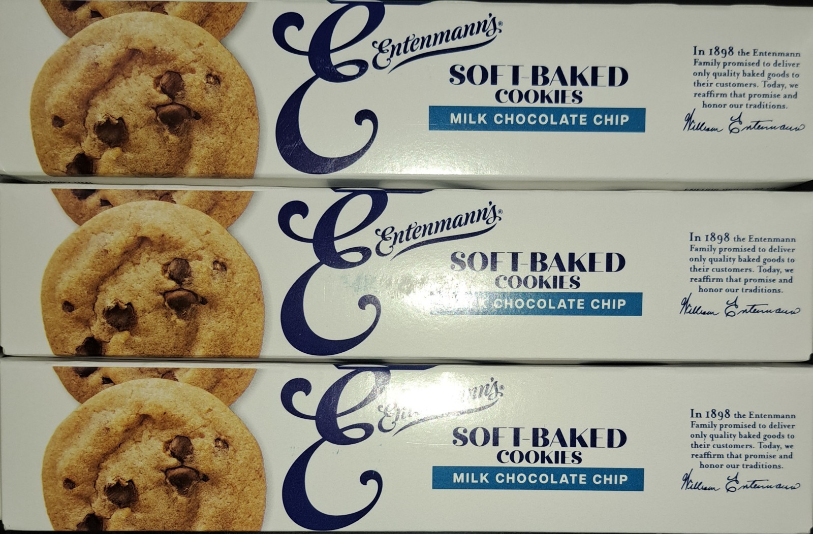 3 boxes of Entenmann’s Milk Chocolate Chip Soft Baked Cookies (10 oz/box)