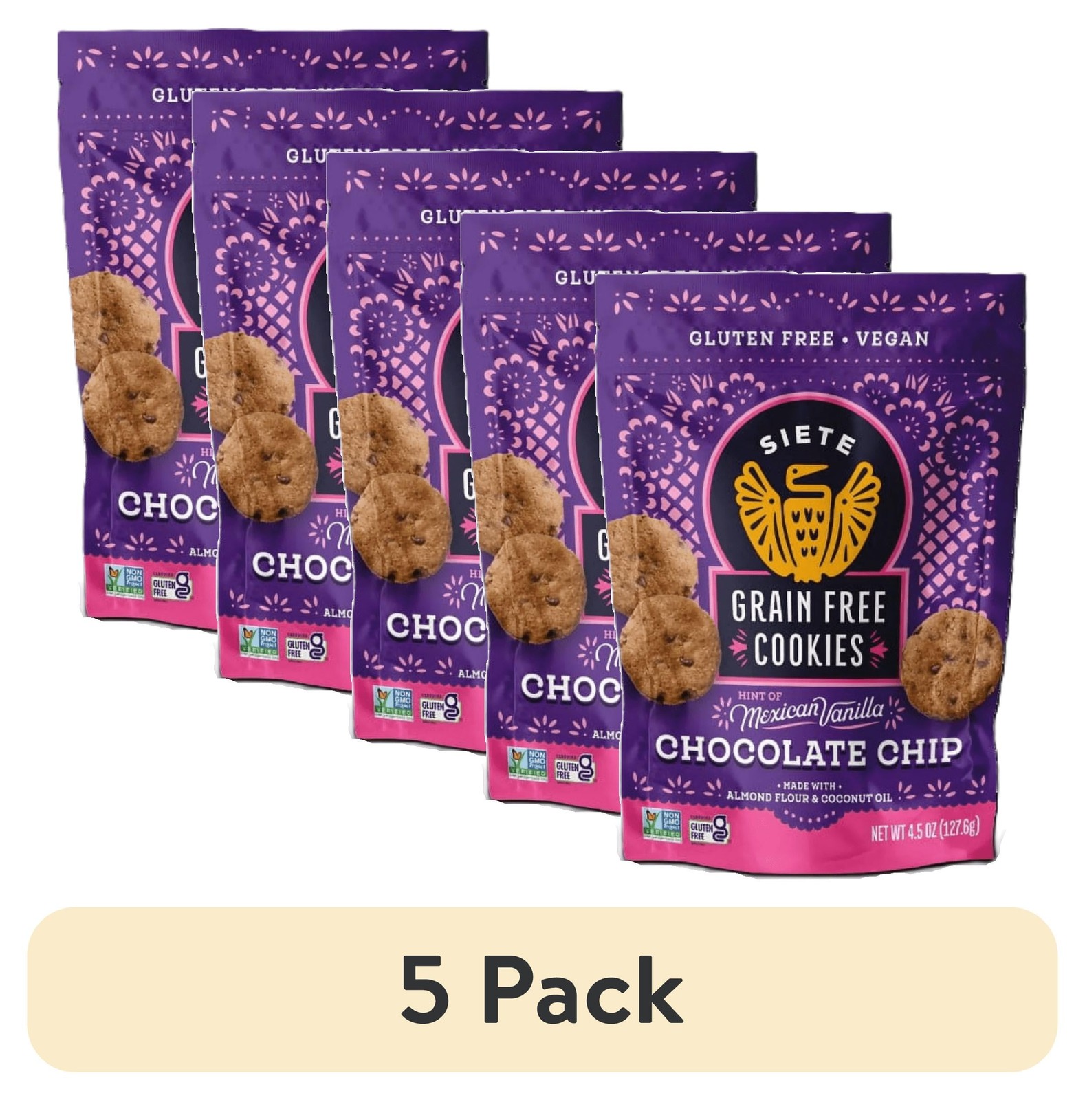 (5 pack) Siete Hint of Mexican Vanilla Chocolate Chip Grain Free Cookies