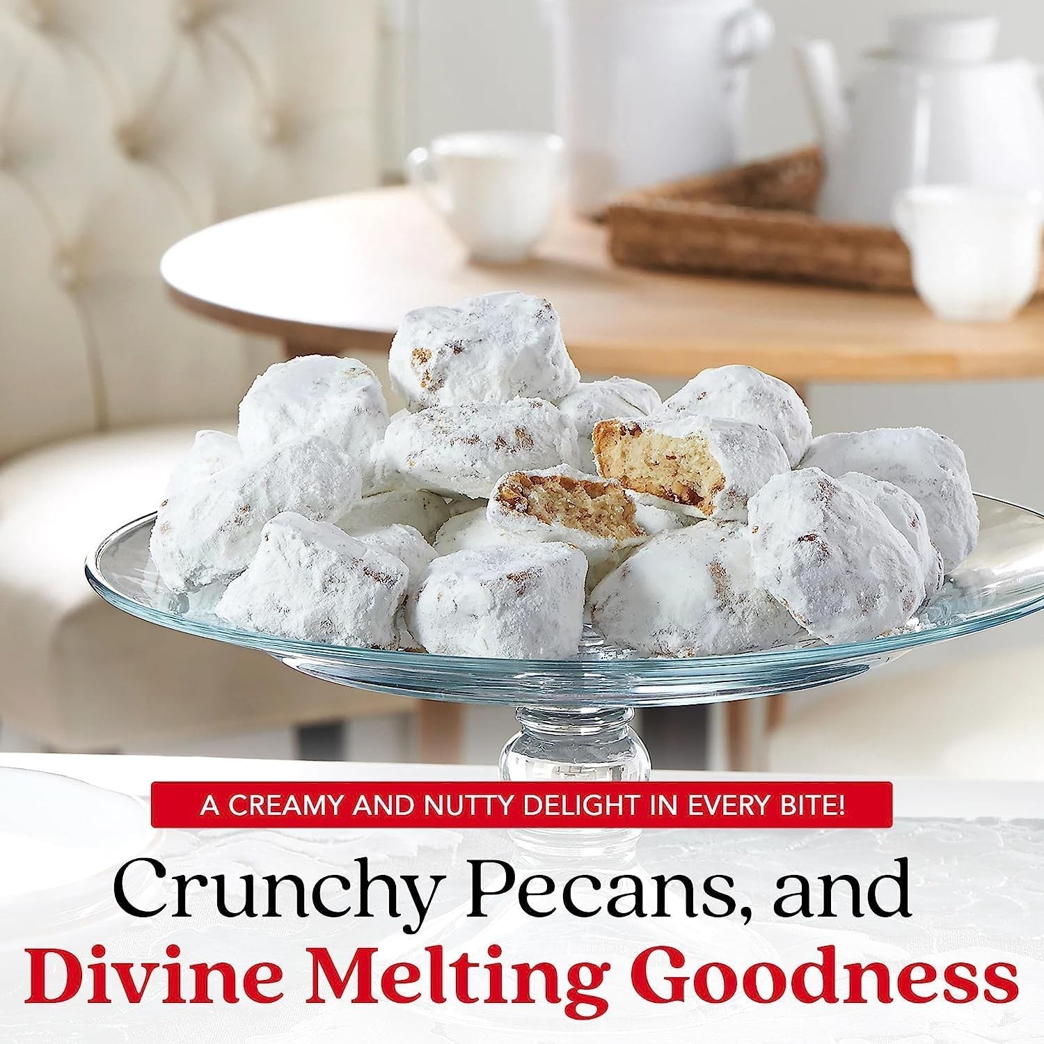 Gourmet Butter Pecan Meltaway Round Tin with Crunchy Pecans and Powdered Suga…