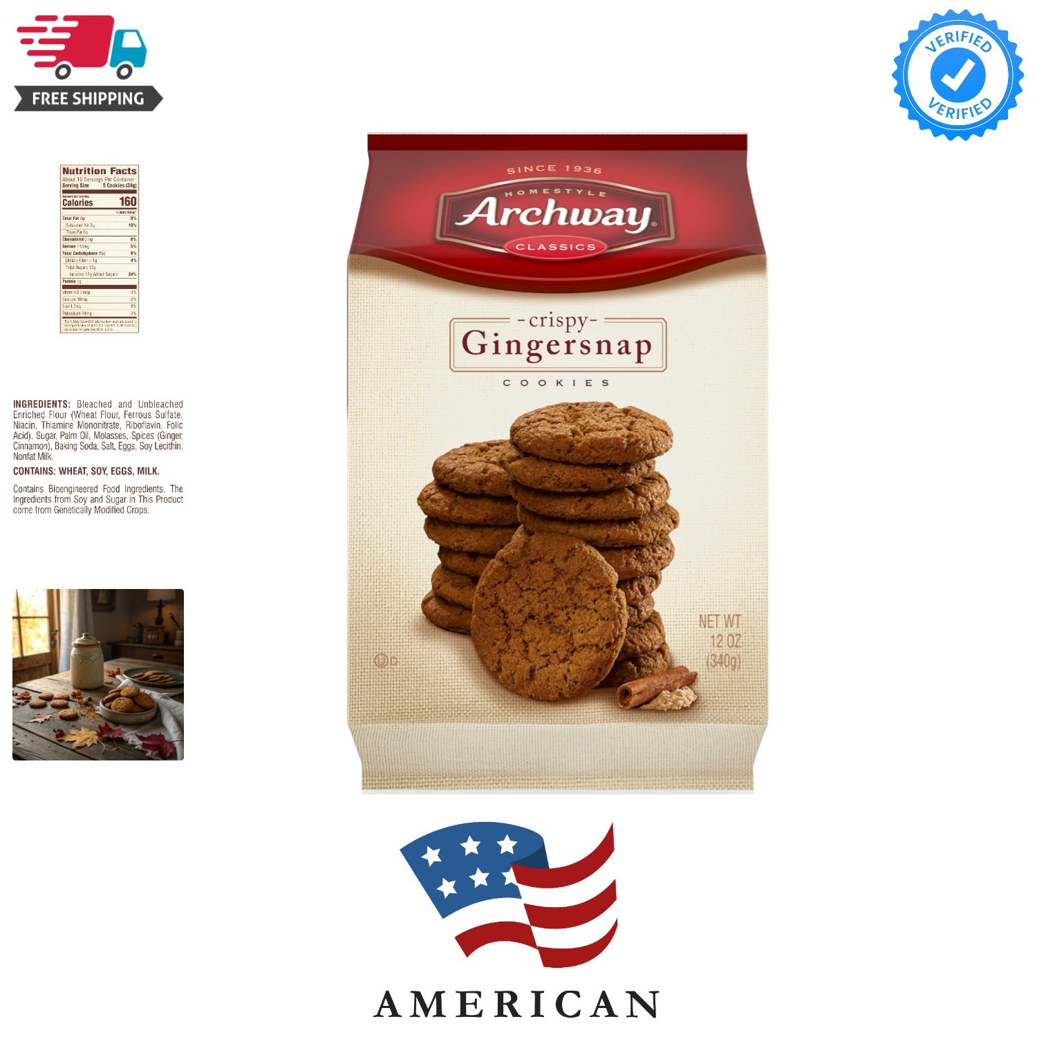 Cookies, Crispy Gingersnaps Cookies, 12 Ounce