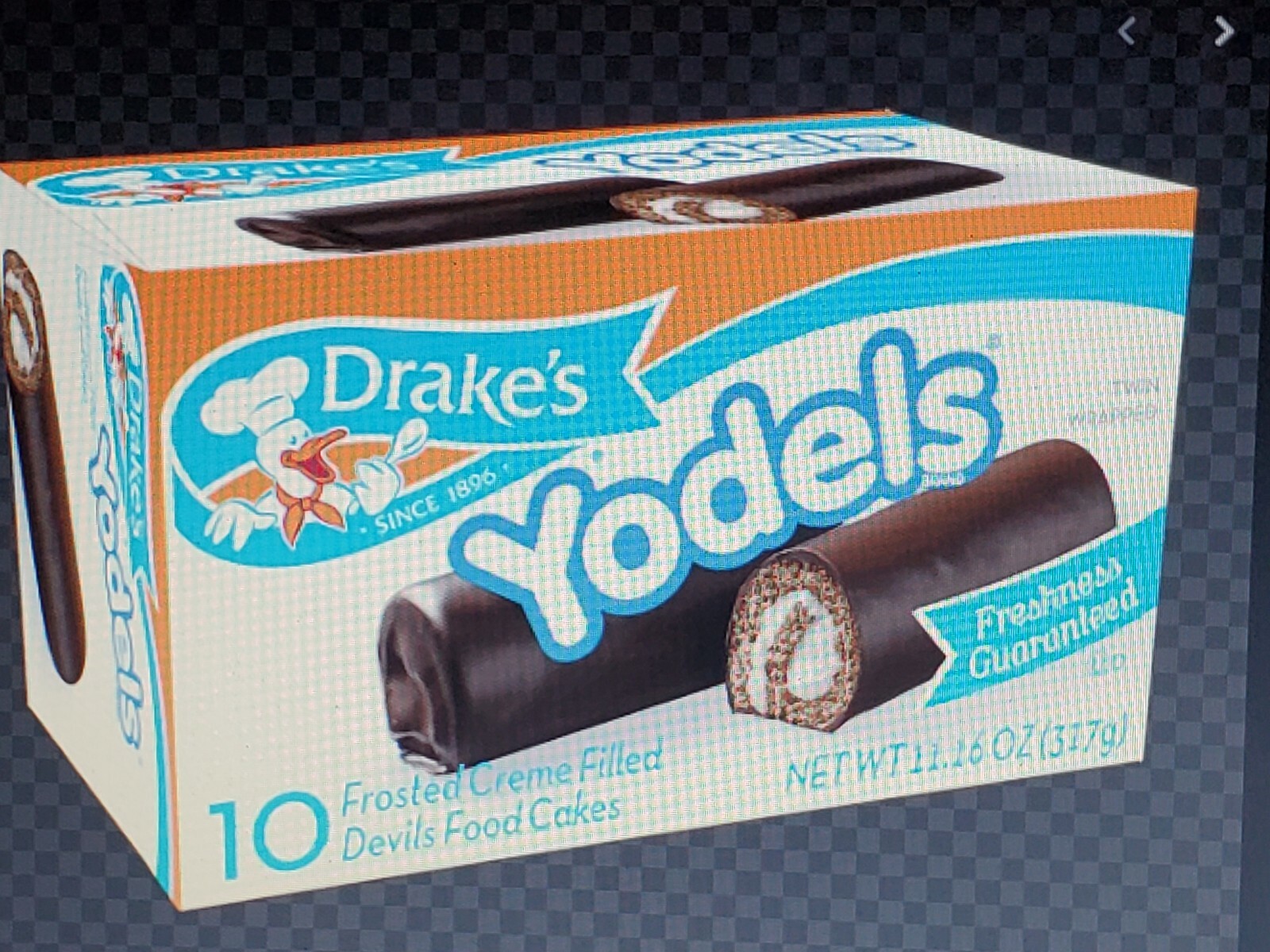 Box of 10 Drake’s YODELS Vanilla Creme Filled Devils Food Cakes Chocolate Drakes