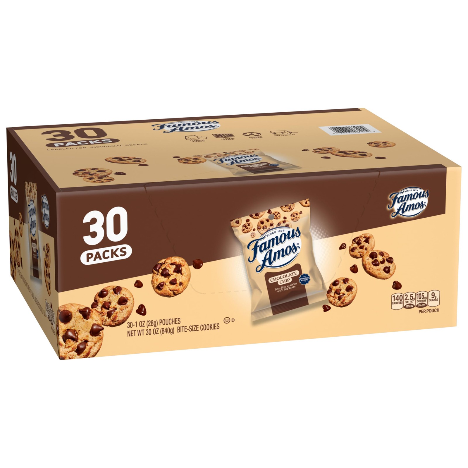 Famous Amos Chocolate Chip Cookies 30 Count Snack Pack Perfect for On the Go
