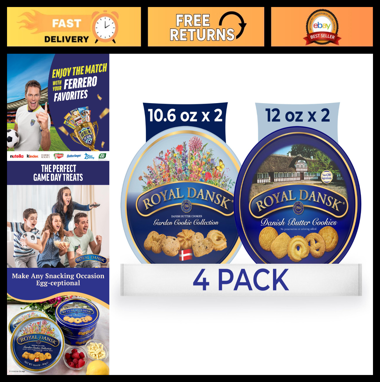 Danish Butter Cookies & Garden Cookie Collection, 4-Pack, 2x12oz & 2×10.6oz Tins