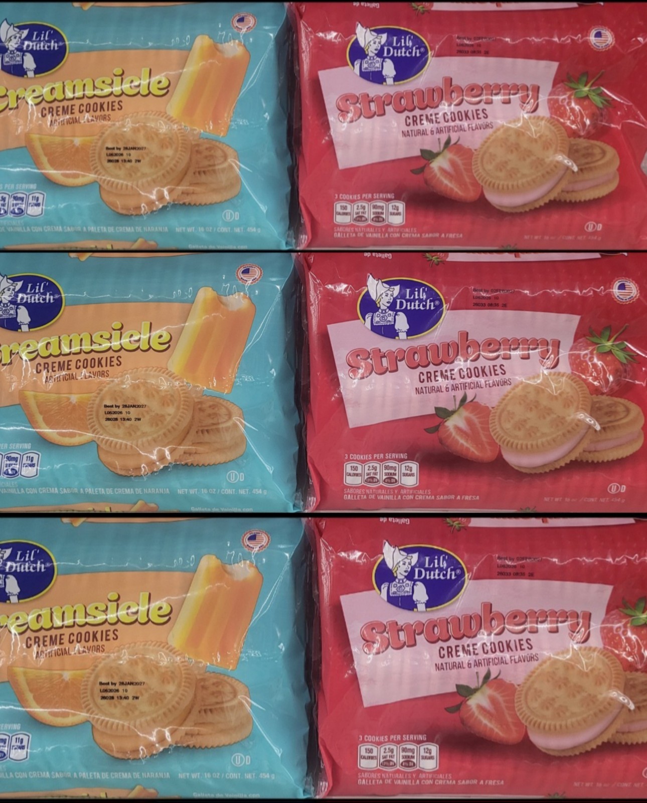 6 Pack Lil’ Dutch Maid Creamsicle Dreamsicle Orange And Strawberry Creme Cookies
