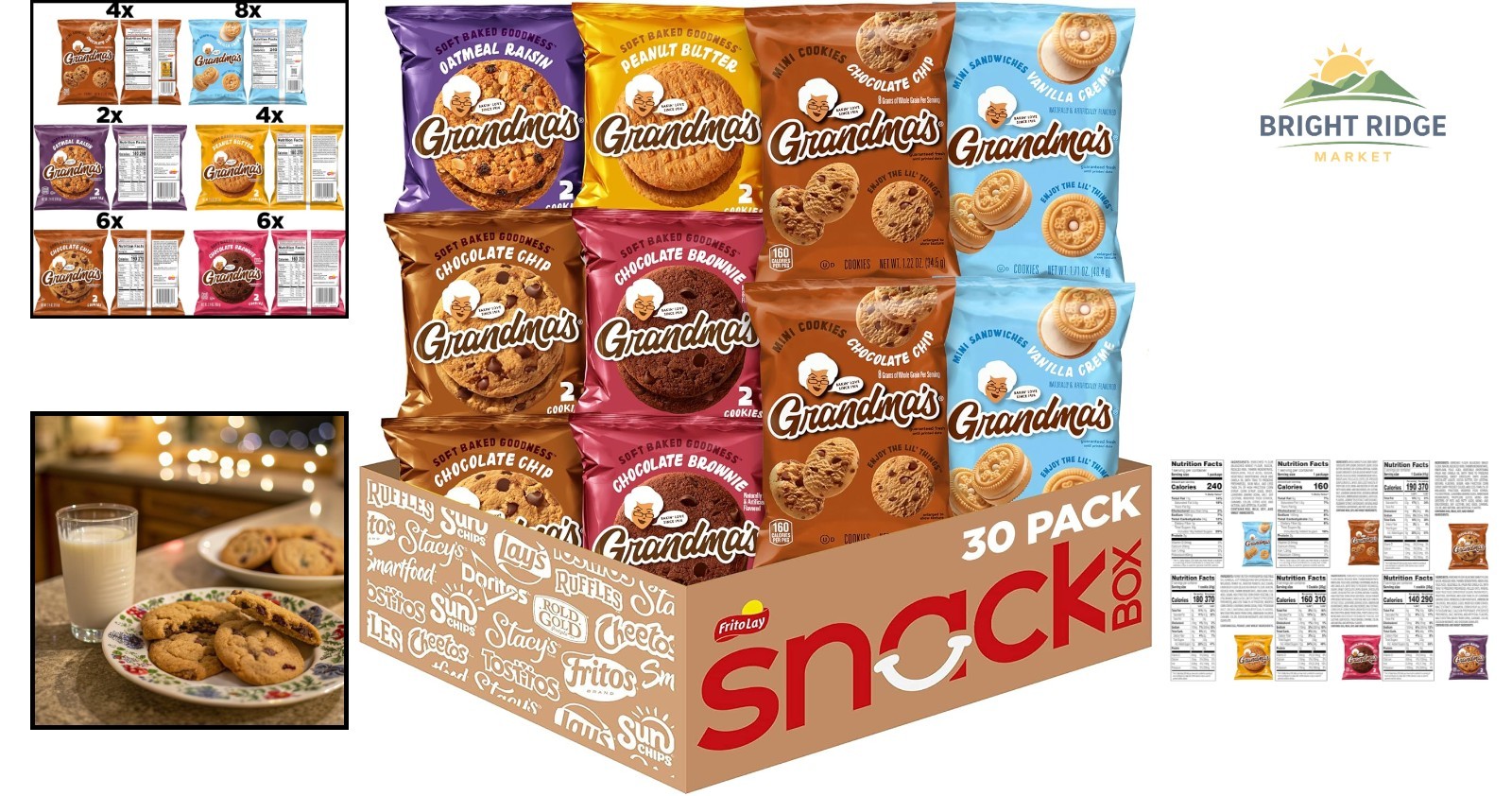 Snack Variety Pack, Includes Chocolate Chip, Brownie, and Oatmeal Cookies