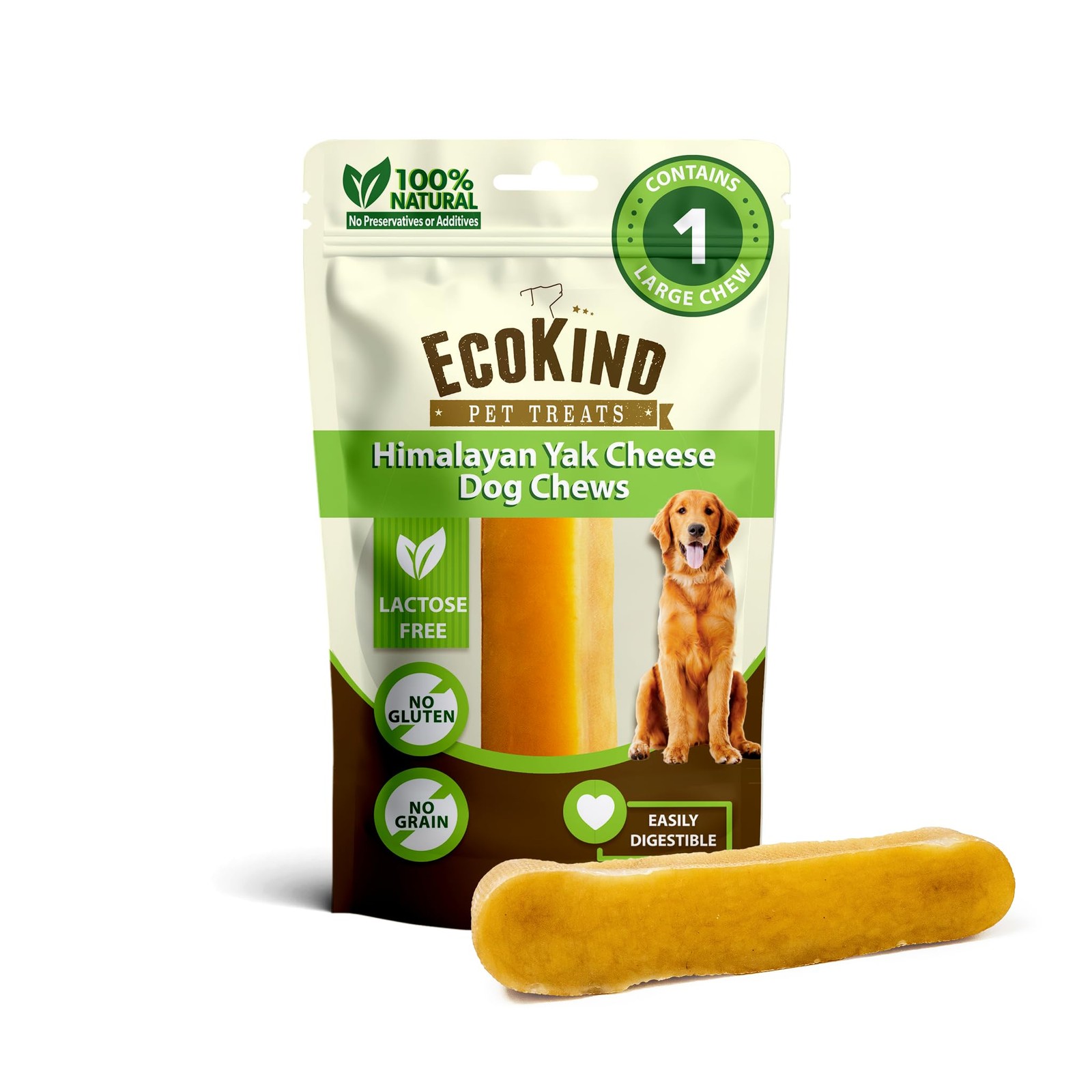 EcoKind Gold Yak Cheese Dog Chews, Large Breed, All-Natural, High-Protein, 1-Cou