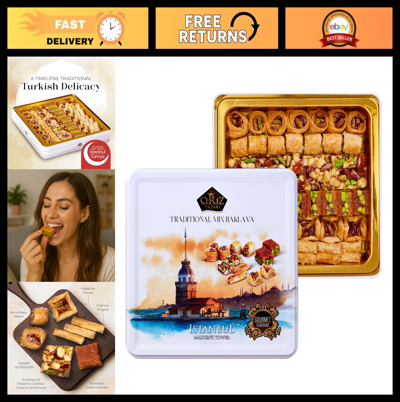 Turkish Baklava Gift Set – Assorted Pastry with Nuts & Spices – Halal Snack Box,