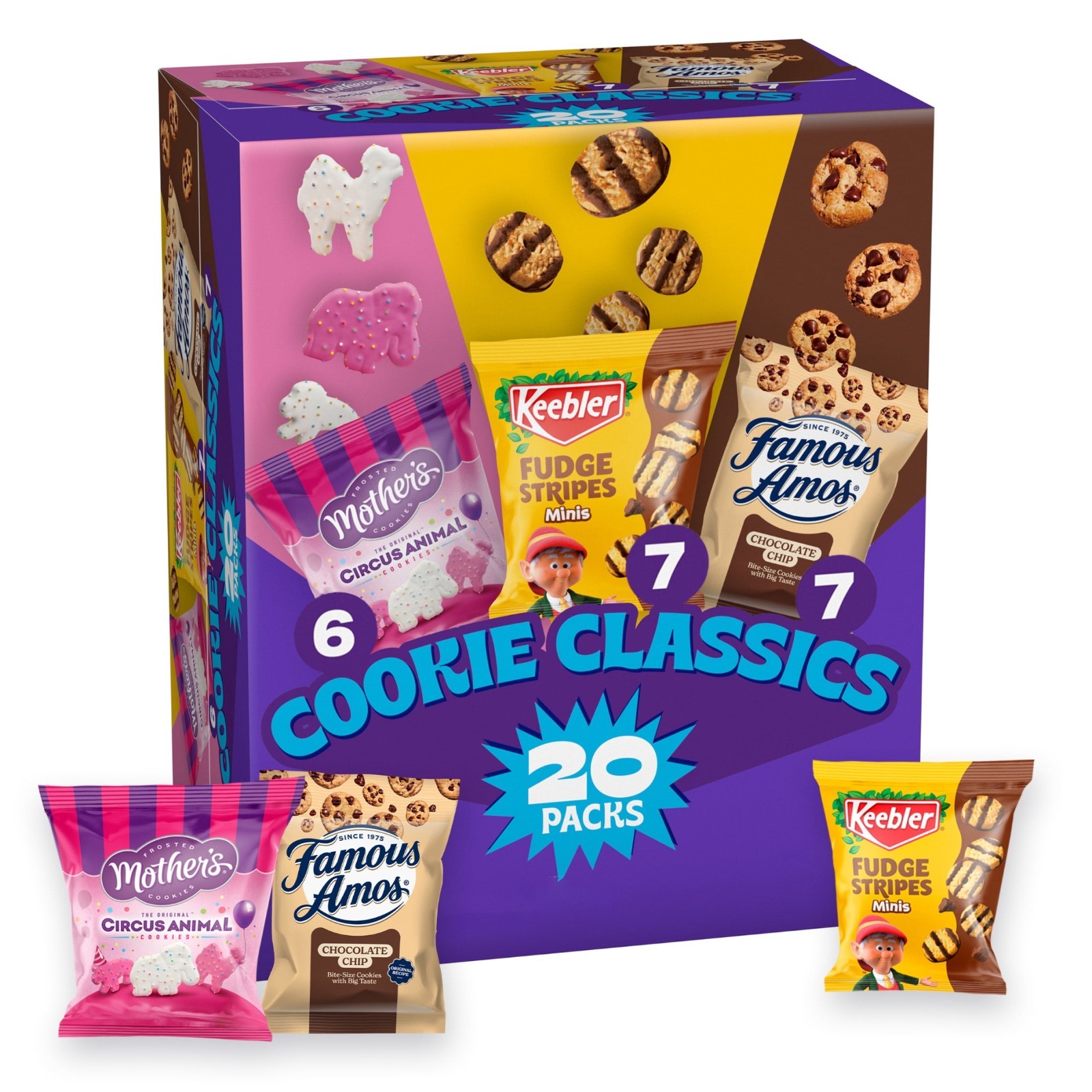 Keebler Variety Pack Cookies Mother’s Circus Fudge Stripes Famous Amos 20 Packs