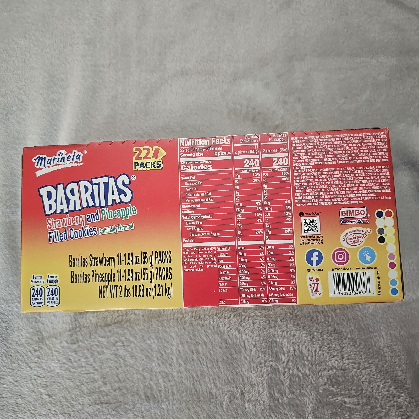 Marinela Barritas Strawberry and Pineapple Filled Cookies 22 Packs