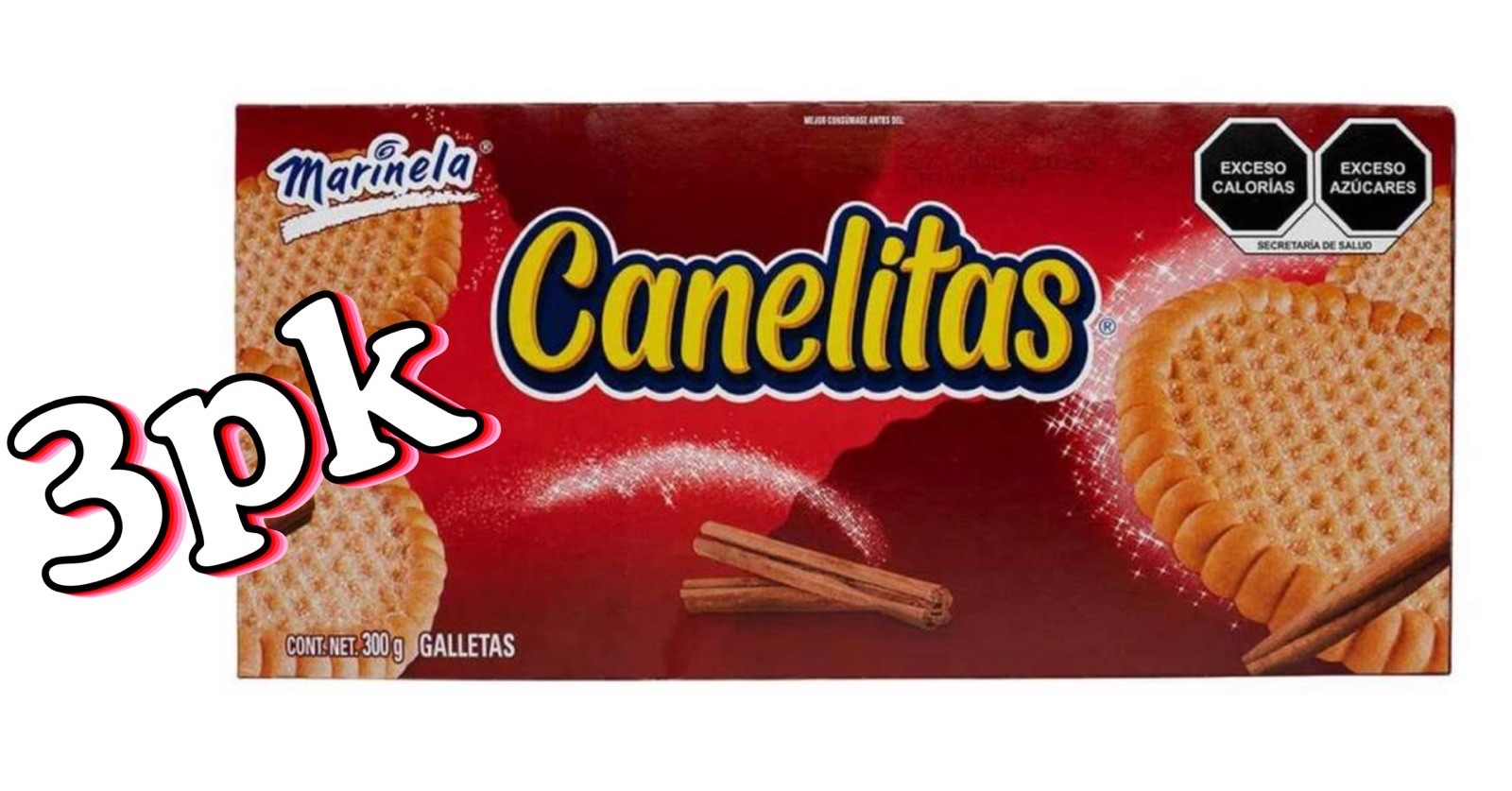 3-Pks Canelitas Marinela/ Marinela Cinnamon Cookies 300gr/10.5oz ea
