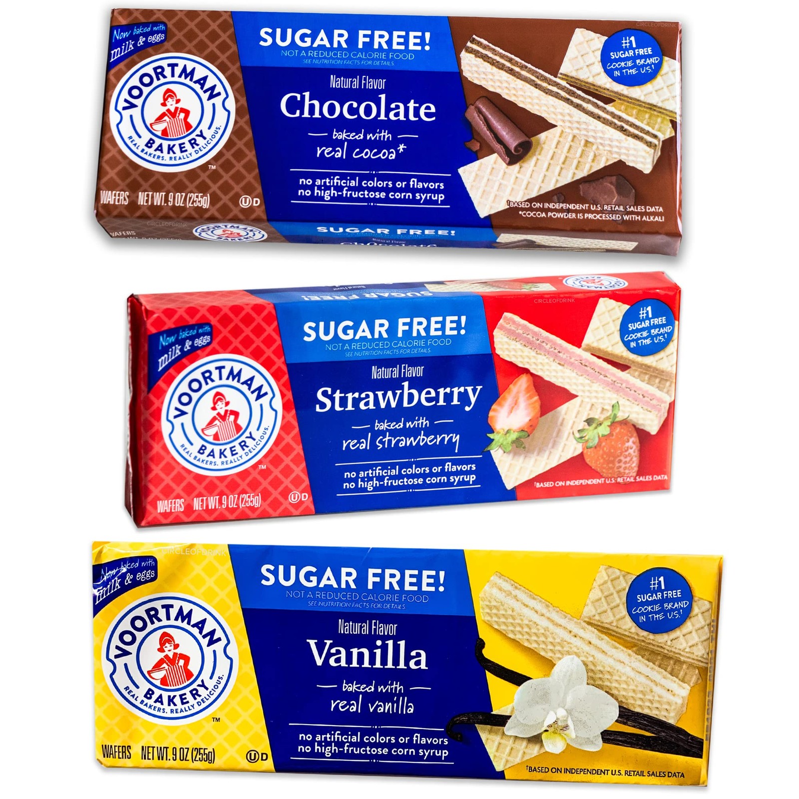 Voortman Sugar Free Wafers – Variety Pack – Strawberry (1, 9oz pack) – Vanilla (