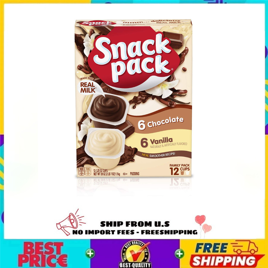 Snack Pack Chocolate and Vanilla Pudding Cups Family Pack, 12 Count, US Stock